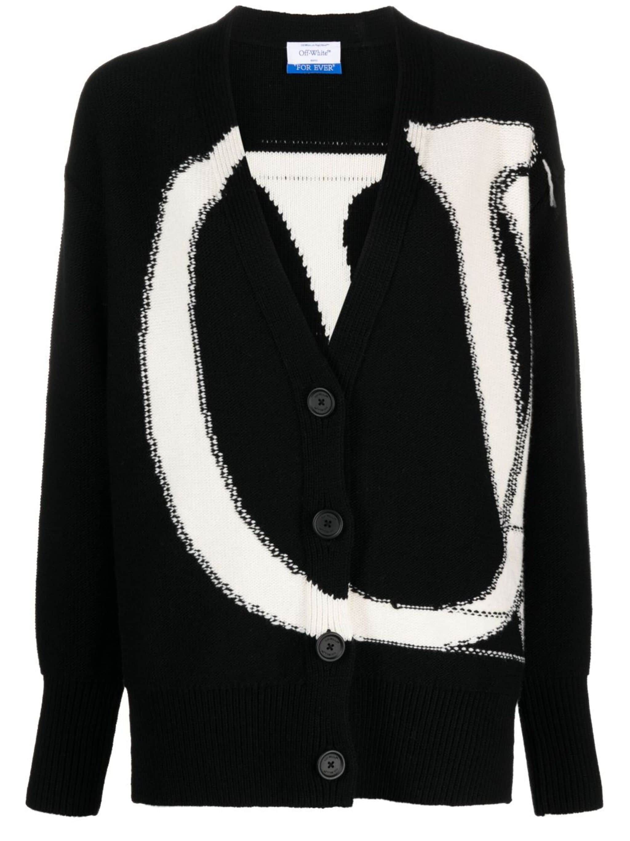 Off-White o1s22i1n0824 Maxi OW Logo Cardigan in Black/White Size M / US 6-8 / IT 42-44 - 1 Thumbnail