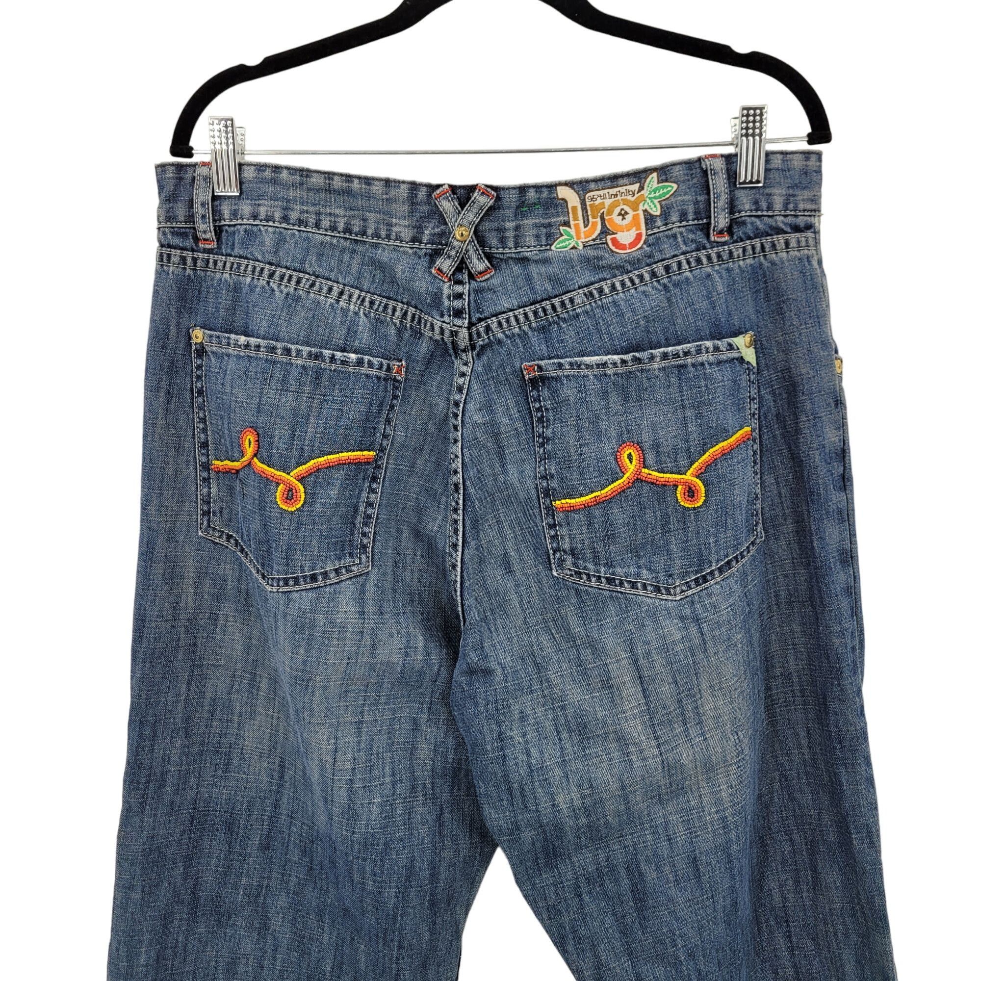 LRG Vintag High Waisted Sea Bead Embroidered Jeans 36 Blue Denim Size 36" / US 14 / IT 50 - 1 Thumbnail