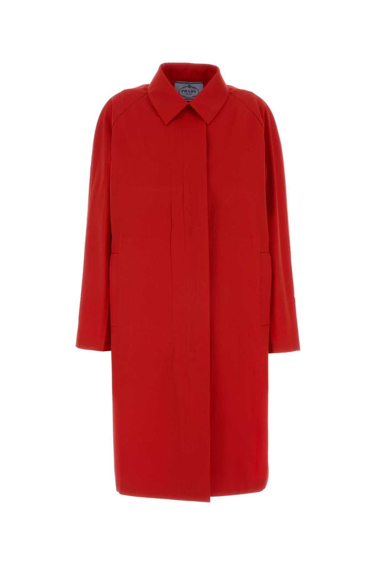 Prada Red Gabardine Overcoat Size M / US 6-8 / IT 42-44 - 1 Thumbnail