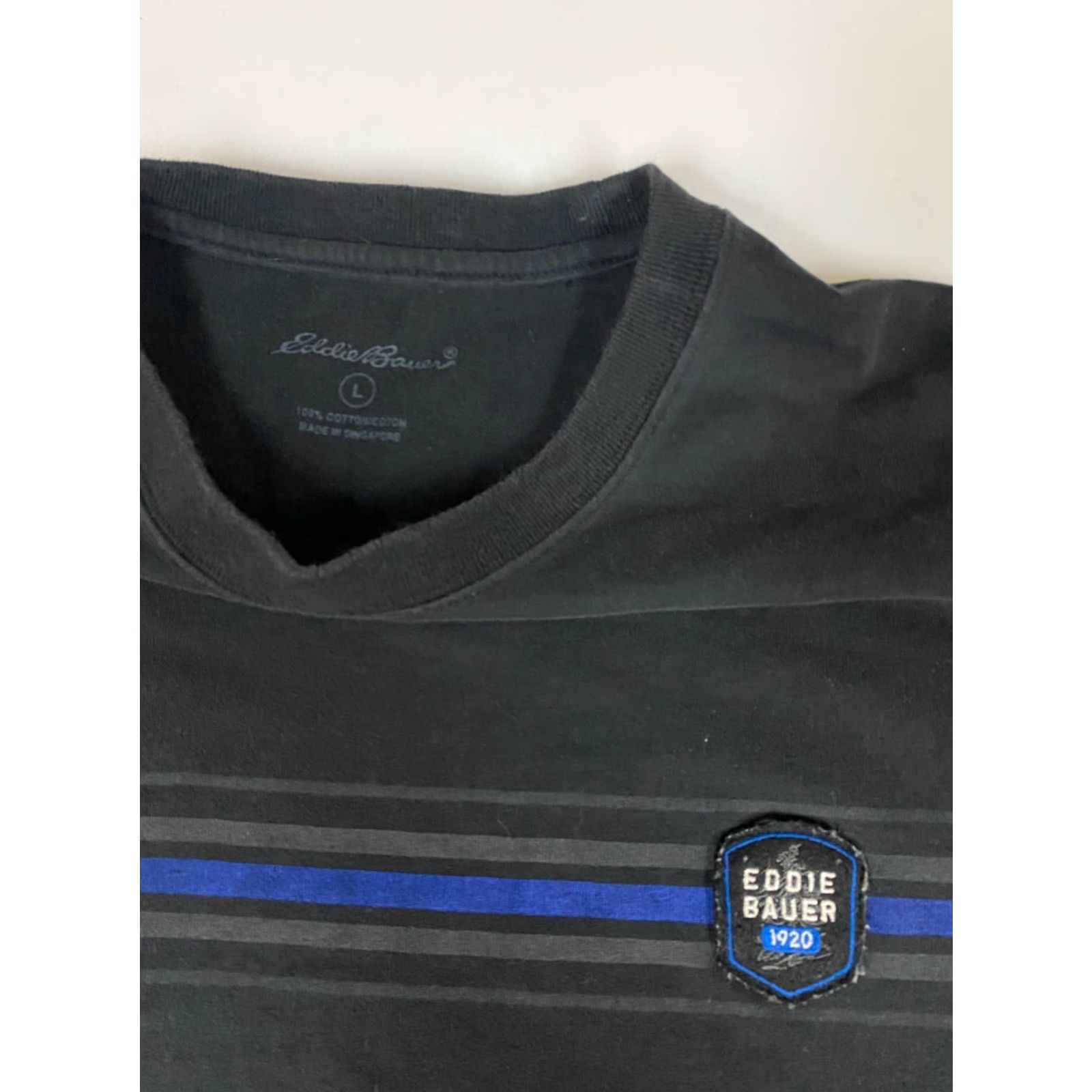 Eddie Bauer Eddie Bauer Shirt MEns Large Black Striped Beach California 1920 Crew Neck Long Sleeve Logo Cotton Spandex Size US L / EU 52-54 / 3 - 5 Thumbnail