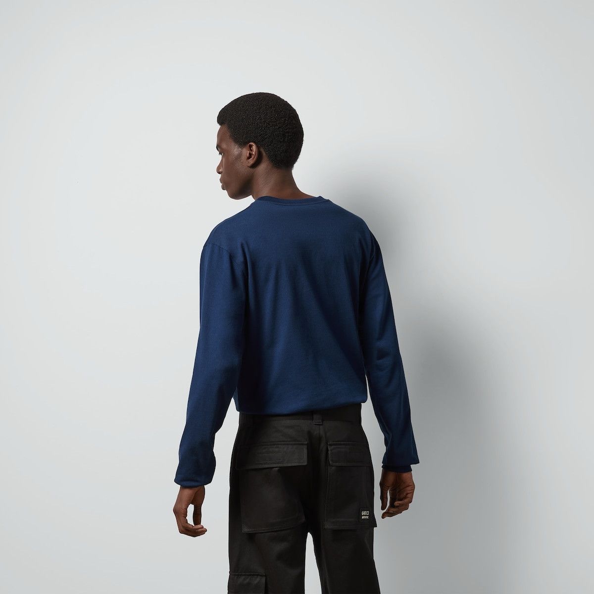 Gucci o1mt1gz0325 Cotton Jersey Long-Sleeved T-Shirt in Dark Blue Size US M / EU 48-50 / 2 - 6 Thumbnail