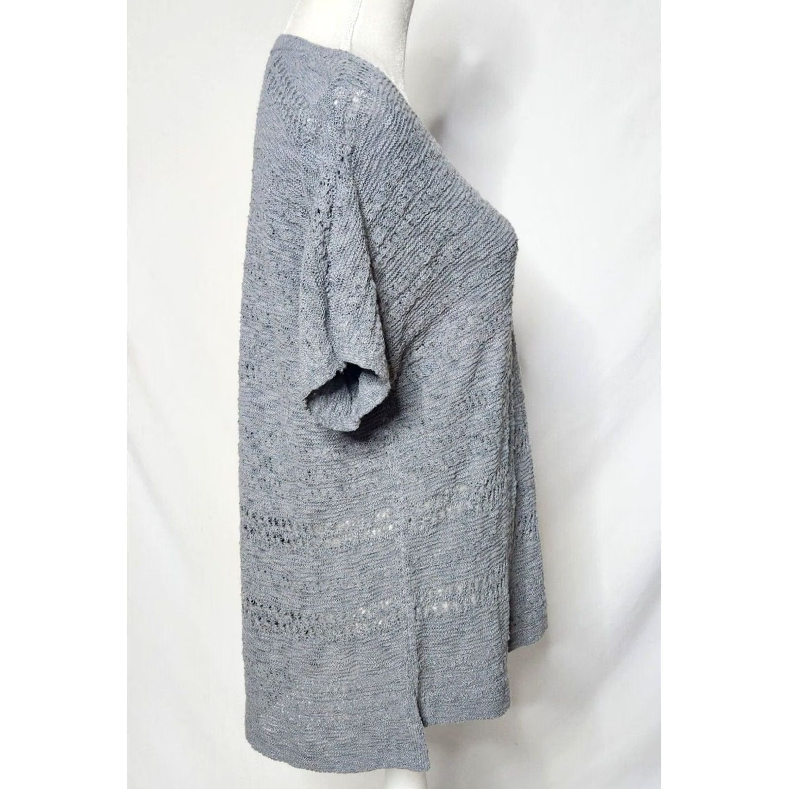 J. Jill J Jill Womens M Open-Knit Pullover Sweater Gray Cotton Blend Short Sleeve Size M / US 6-8 / IT 42-44 - 4 Thumbnail