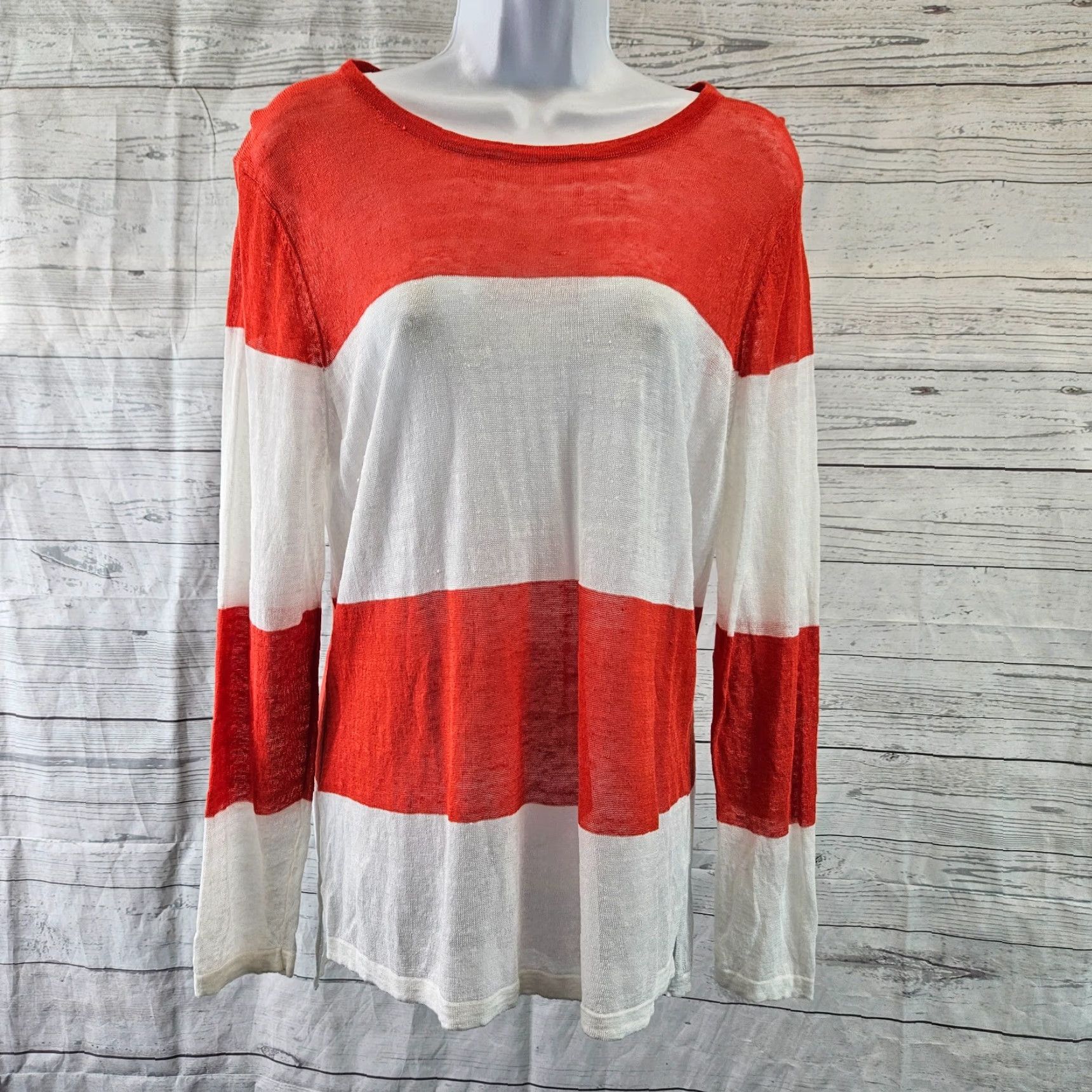 Vintage Tyler Boe Womens Blouse XL Red White Stripe Linen Blend Long Sleeve Shirt Women XL Red White Stripe Linen Blend Size XL / US 12-14 / IT 48-50 - 2 Thumbnail