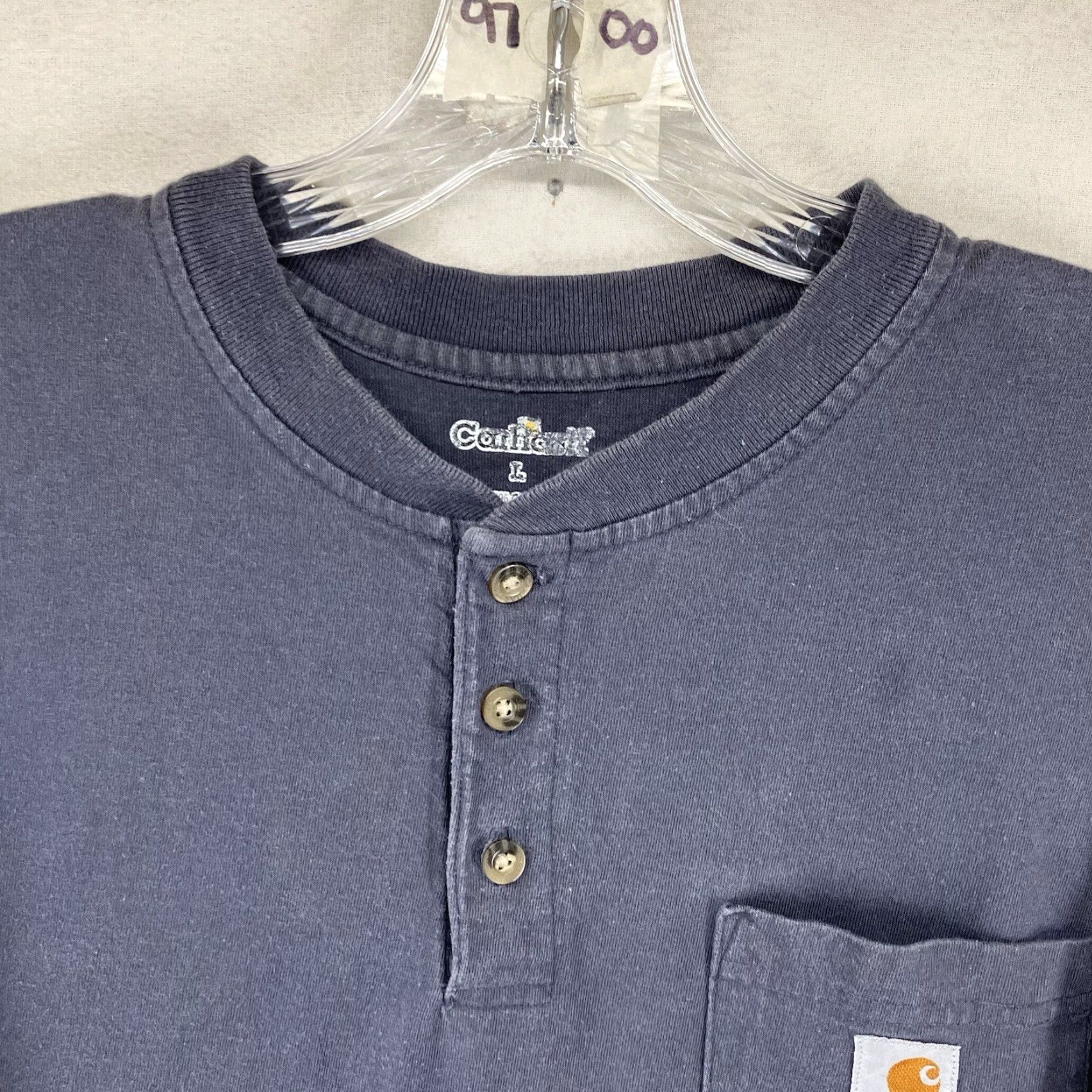 Carhartt VINTAGE Carhartt Mens T-Shirt Henley Long Sleeve Navy Blue All Cotton 100% 2010s K87 Logo Pockets Heavyweight Regular Size L Size US L / EU 52-54 / 3 - 6 Thumbnail