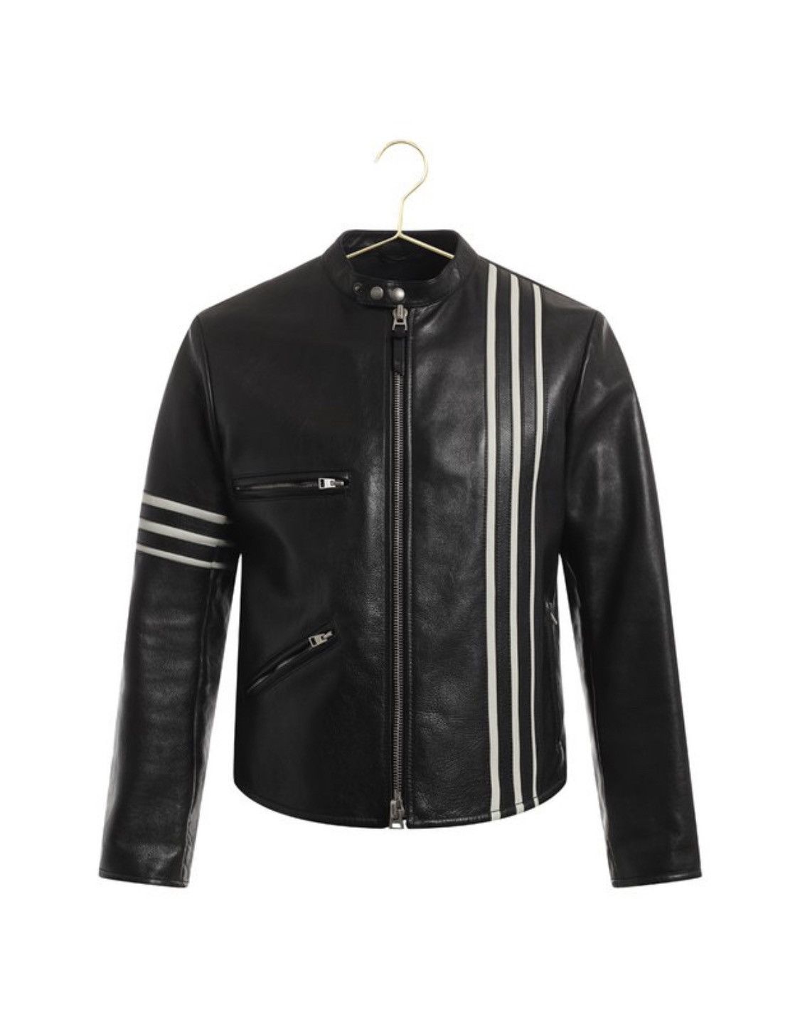 image of Tom Ford Leather Biker Light White Lines Zip Up Jacket in Black, Men's (Size Large)