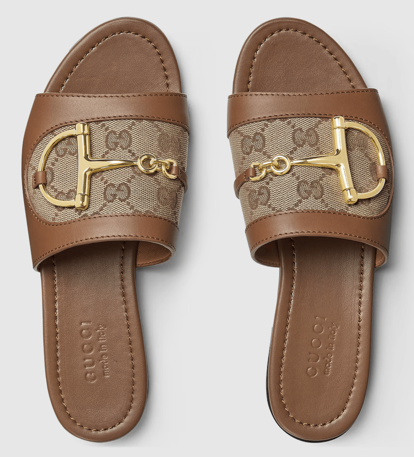 Gucci Gucci Alfa Gold Horsebit GG Canvas Logo Flat Sandal 37.5 Size US 7.5 / IT 37.5 - 8 Thumbnail