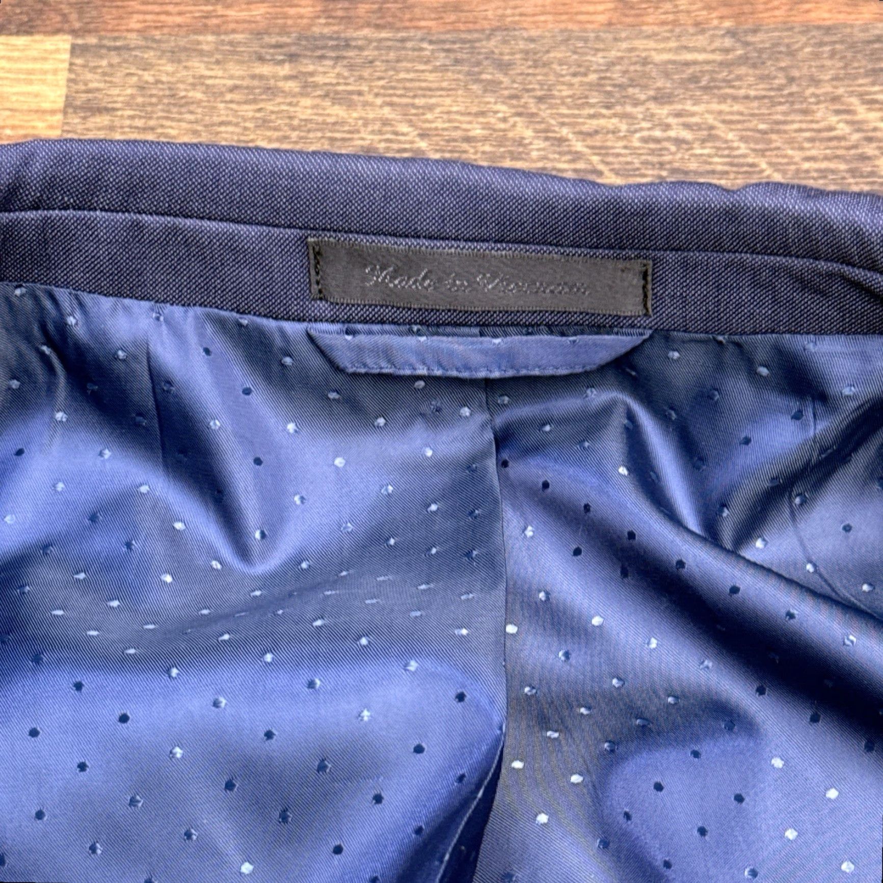 Vintage Michael Strahan Suit Jacket Blazer 50R Blue Wool Blend Men's Regular Notch Lapel Four-Button Double-Vented Solid Pattern Vintage No N/A Size 50R - 6 Thumbnail
