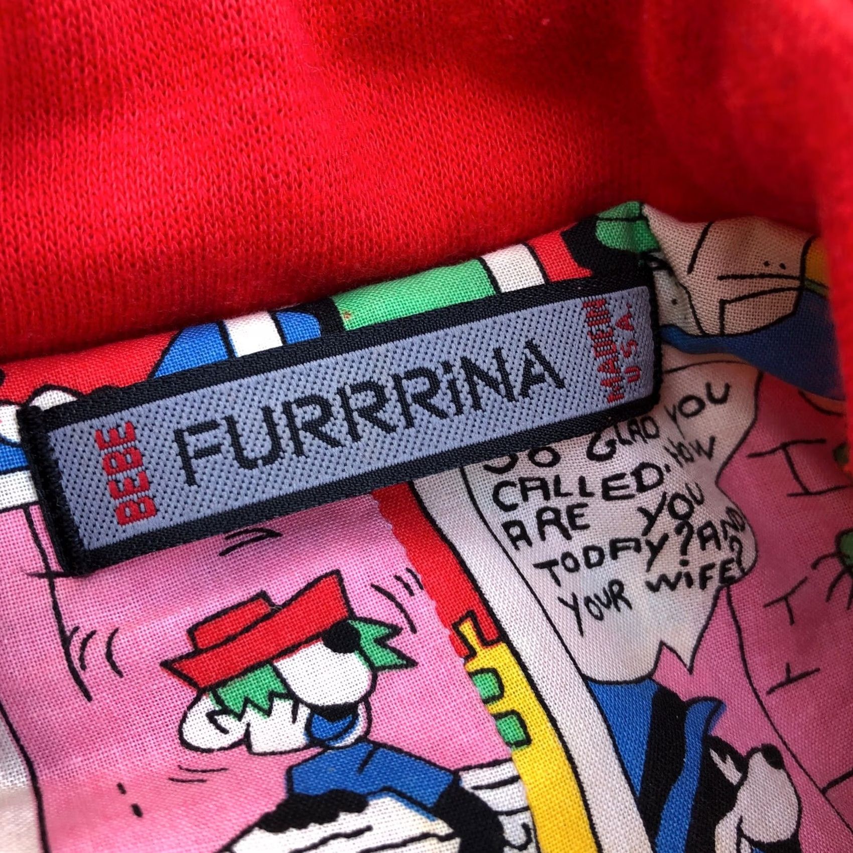 Bebe VINTAGE BEBE FURRRINA Long Jacket Coat Womens XL Red Comic Strip Lined 80s Size XL / US 12-14 / IT 48-50 - 5 Thumbnail