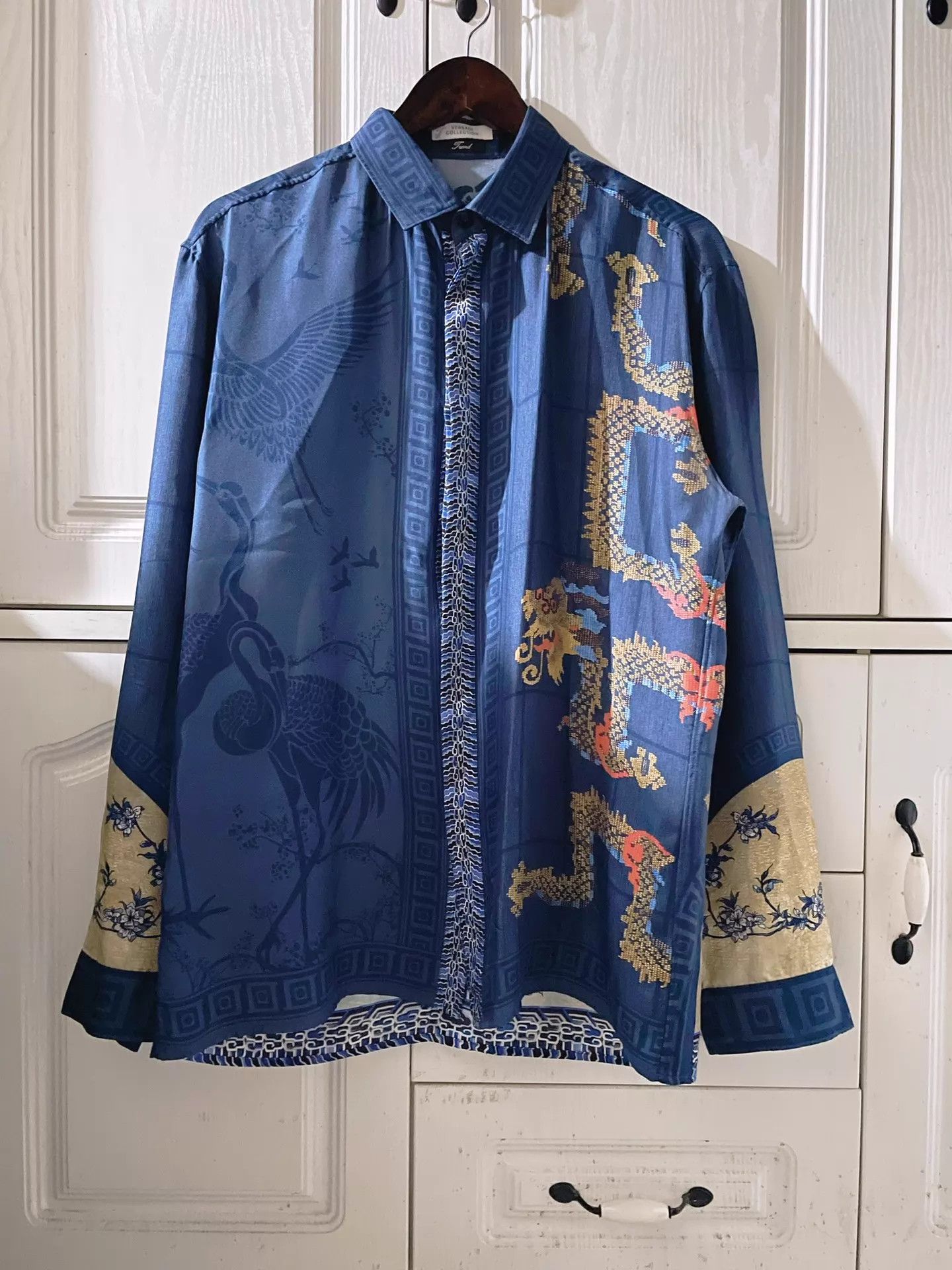 Versace Versace Runway Dragon & Crane Silk LS Shirt Size US M / EU 48-50 / 2 - 1 Thumbnail