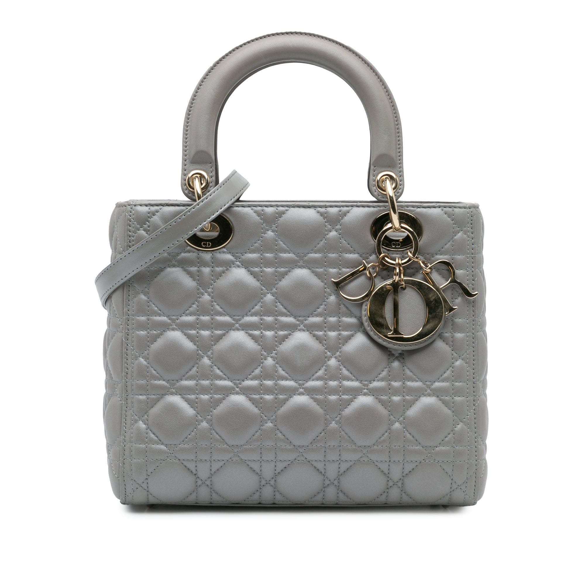 Dior Dior Medium Lambskin Cannage Lady Dior Gray Size ONE SIZE - 1 Thumbnail
