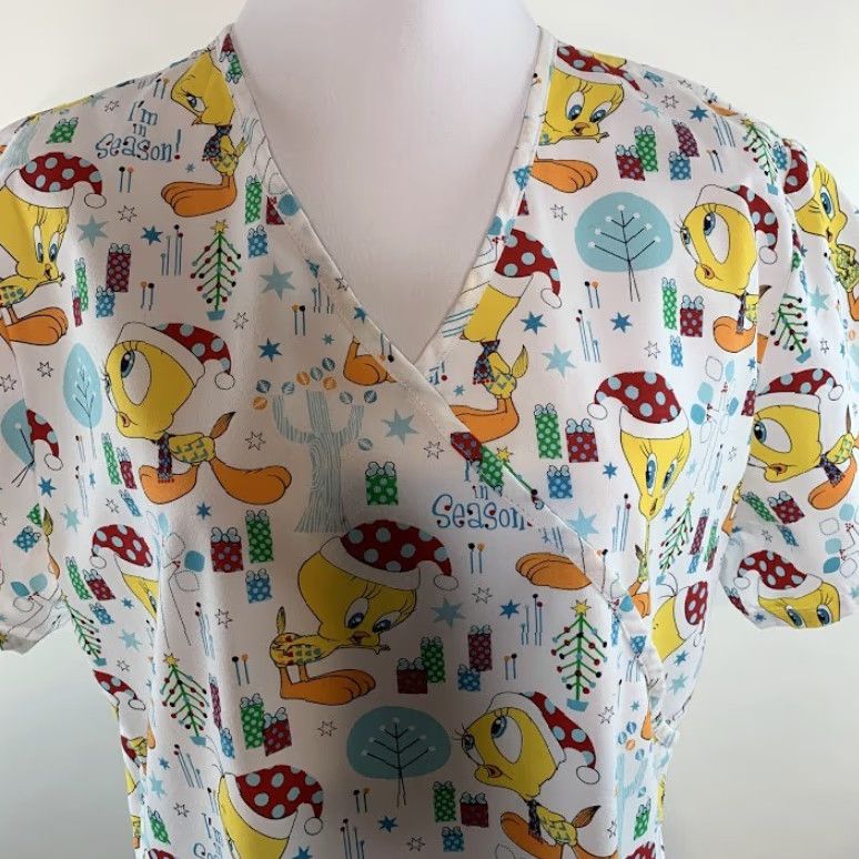 Vintage Looney Tunes Christmas Scrub Top Tweedie Bird Size L Womens Size L / US 10 / IT 46 - 4 Thumbnail