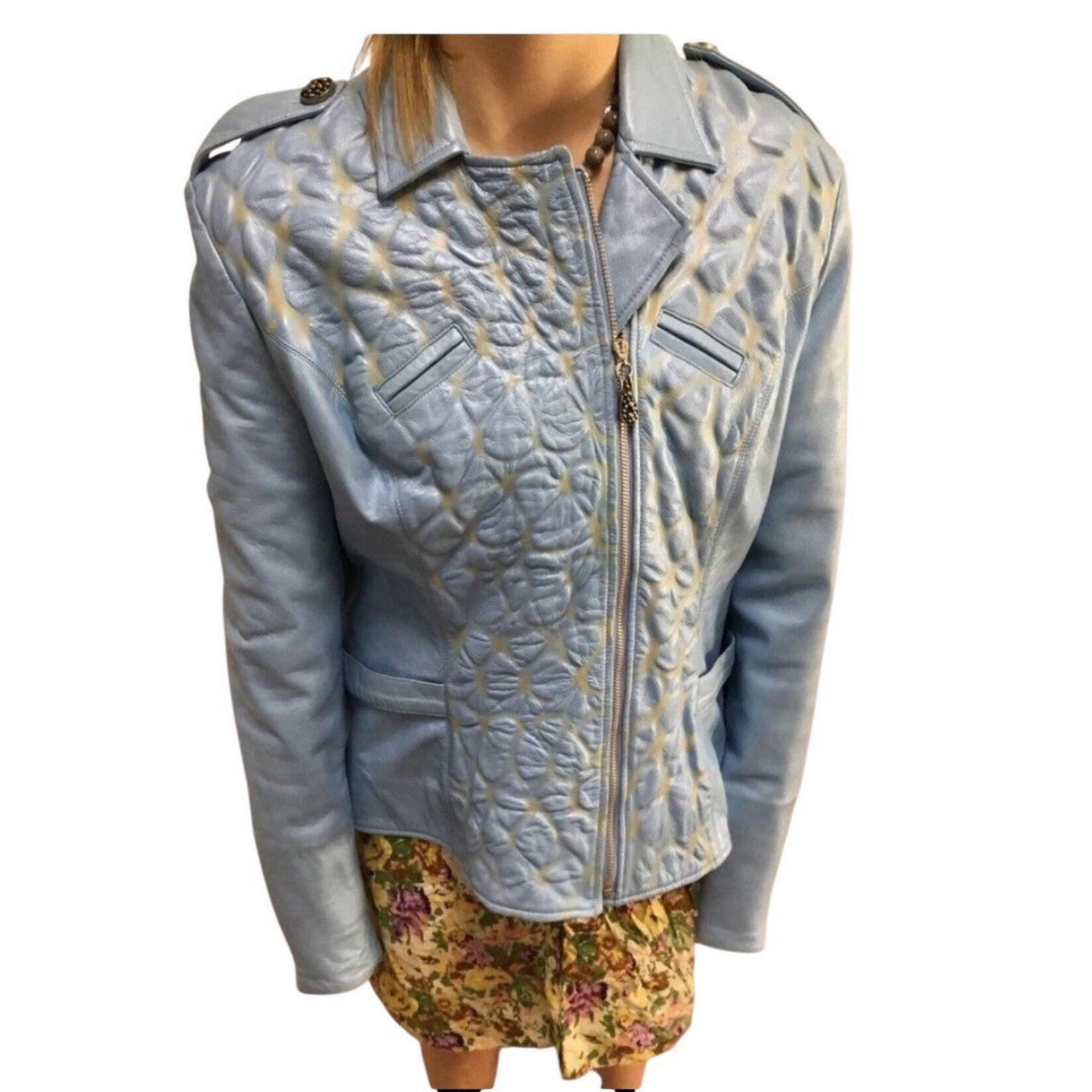 Vintage 90s Kaptain Celebrity Design M Blue Leather Moto Jacket Size M / US 6-8 / IT 42-44 - 7 Thumbnail