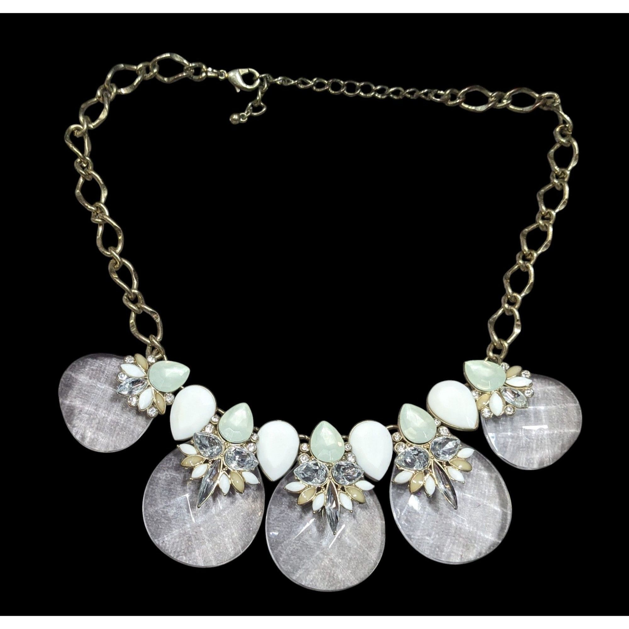 Other Chunky Glam White And Clear Gemmed Statement Necklace Size ONE SIZE - 5 Thumbnail