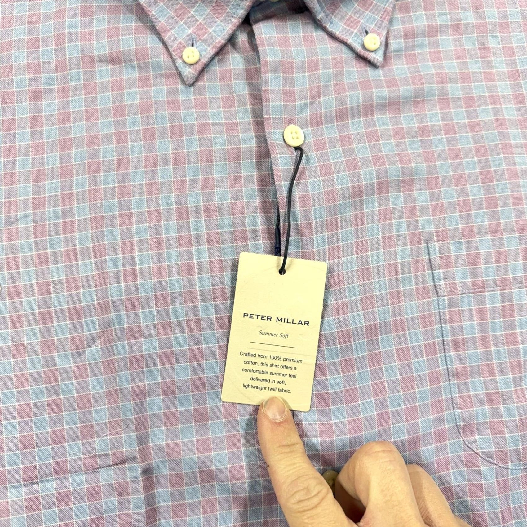 Peter Millar Peter Millar Shirt Mens M Pink Check Long Sleeve Button Up Summer Lightweight Cotton Twill Casual Button-Down Collar Gender Mens Size US M / EU 48-50 / 2 - 2 Thumbnail