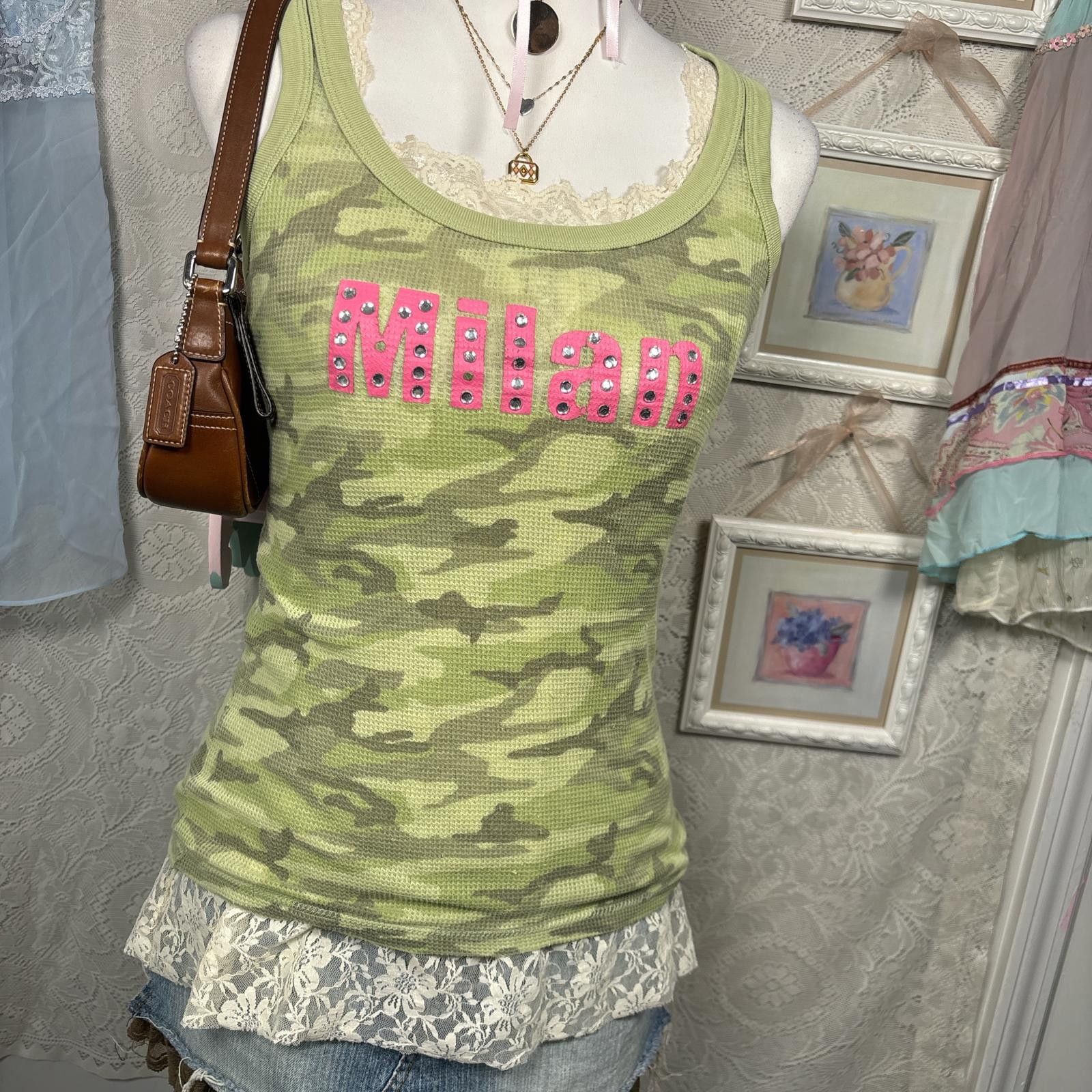 Other y2k green camo milan rhinestone cami top Size M / US 6-8 / IT 42-44 - 2 Thumbnail
