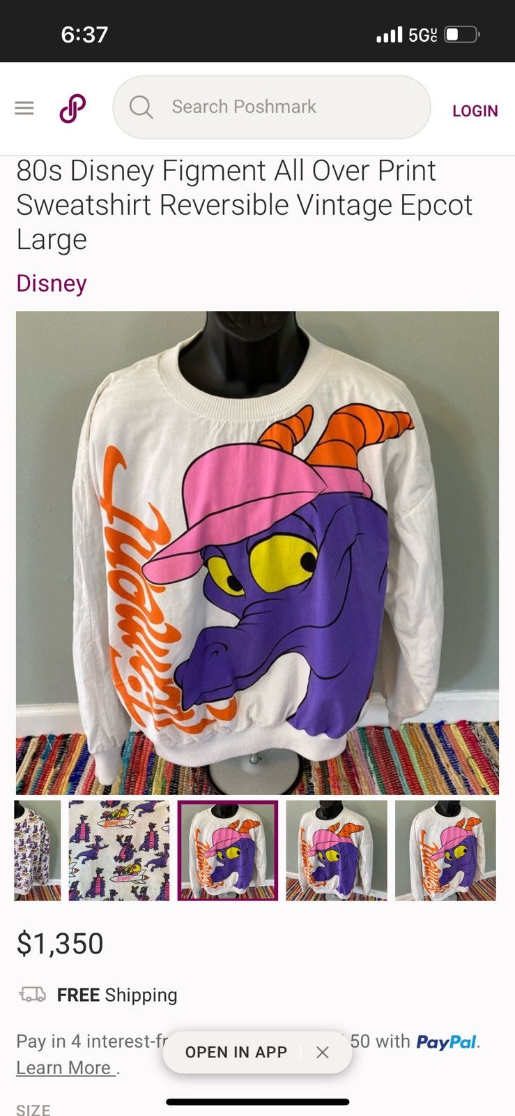 Disney × Vintage RARE 80s Disney Figment Reversible Crewneck Size US L / EU 52-54 / 3 - 8 Thumbnail