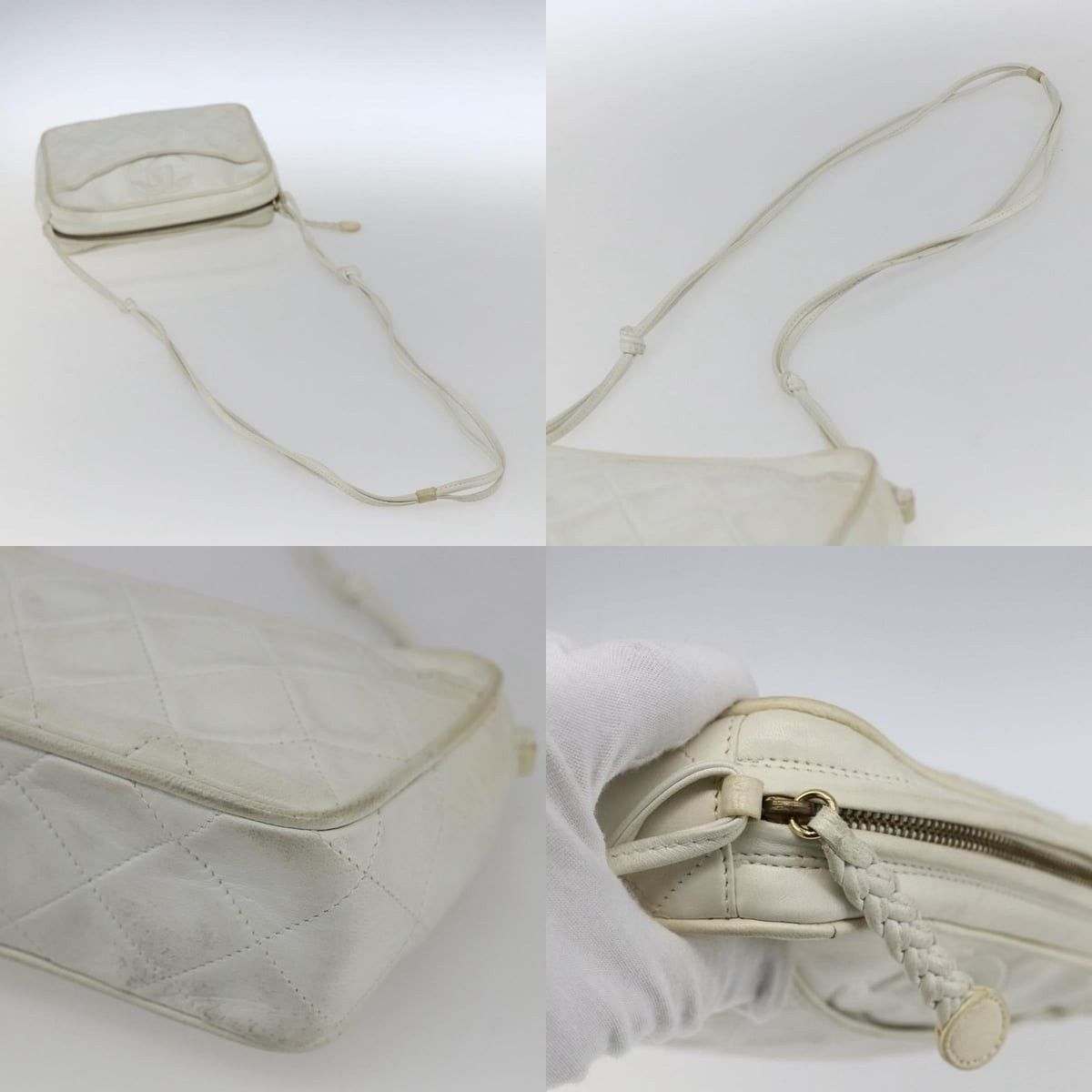 Chanel Chanel Matelasse Shoulder Bag Leather White Gold CC Size ONE SIZE - 4 Thumbnail