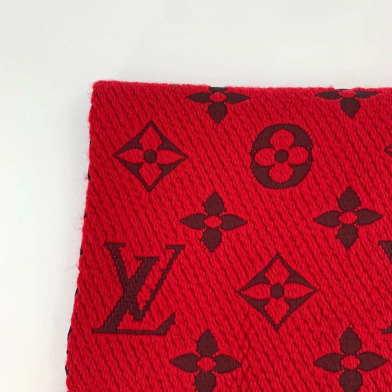 Louis Vuitton Louis Vuitton Red logo jacquard printed wool tassel scarf Size ONE SIZE - 3 Thumbnail