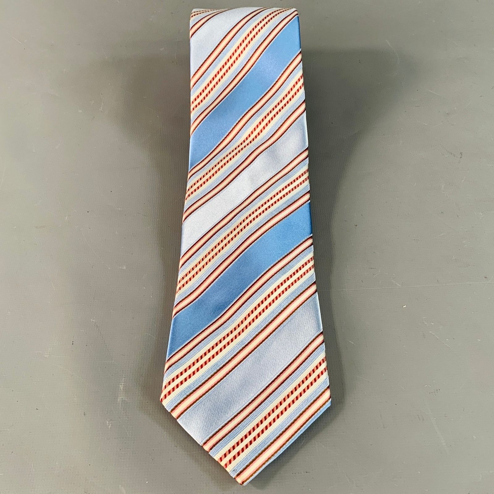 Ermenegildo Zegna One Size Blue Coral Diagonal Stripe Silk Cotton Tie Size ONE SIZE - 3 Thumbnail