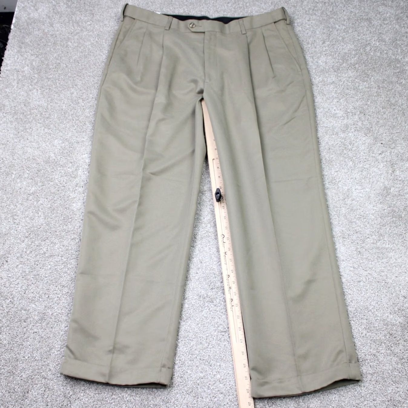 Savane Savane Mens 38x29 Khakis Pants Beige Polyester NWT Regular Cuffed Front Pleated Stretch Upscale Dress Casual Slant Pockets Men Size US 38 / EU 54 - 3 Thumbnail