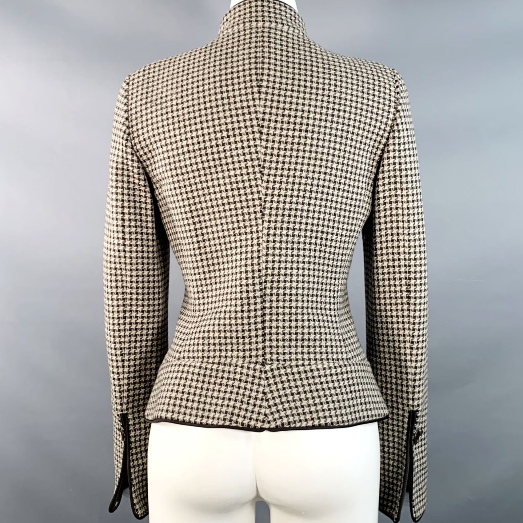 Armani ARMANI COLLEZIONI Brown Tan Wool Houndstooth Collarless Jacket Blazer Size 6 Women Size M / US 6-8 / IT 42-44 - 4 Thumbnail