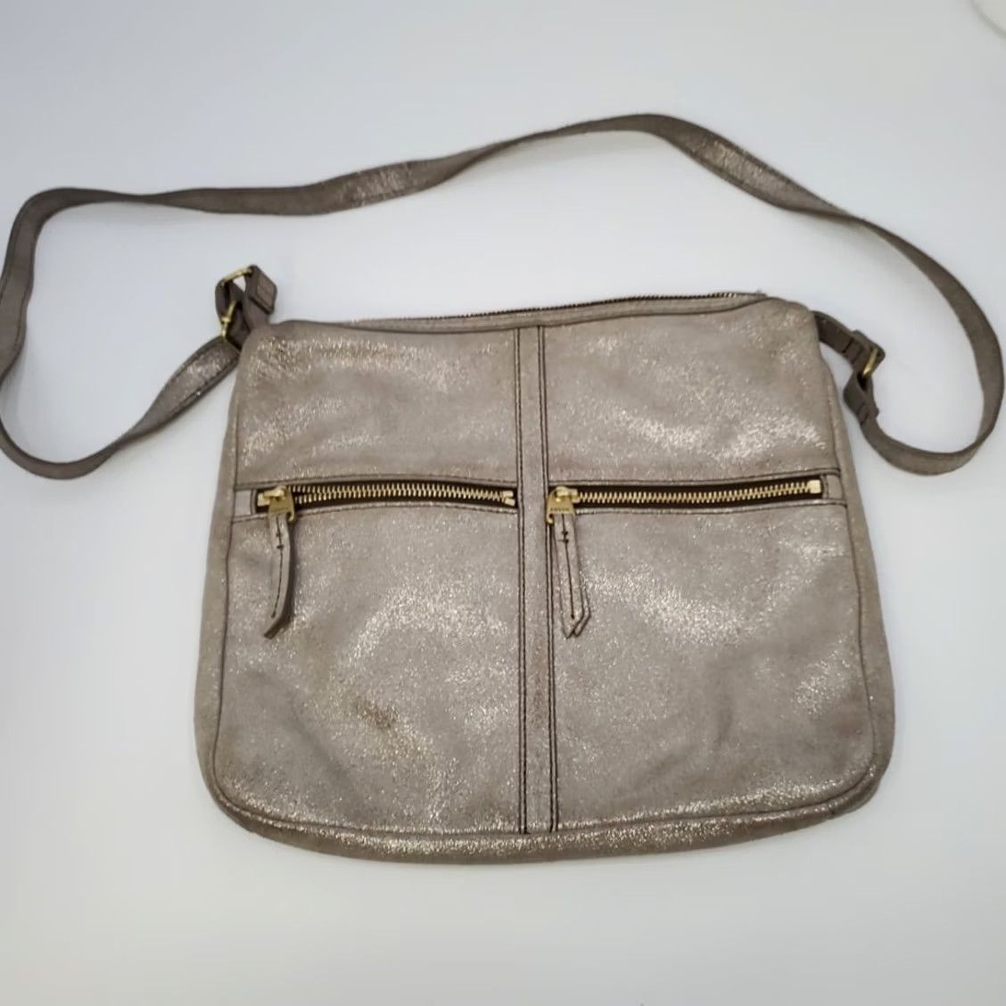 Fossil Fossil Handbag Purse Crossbody Messenger Gray Suede Leather Adjustable Strap Gold Hardware - Medium Women’s Size ONE SIZE - 3 Thumbnail
