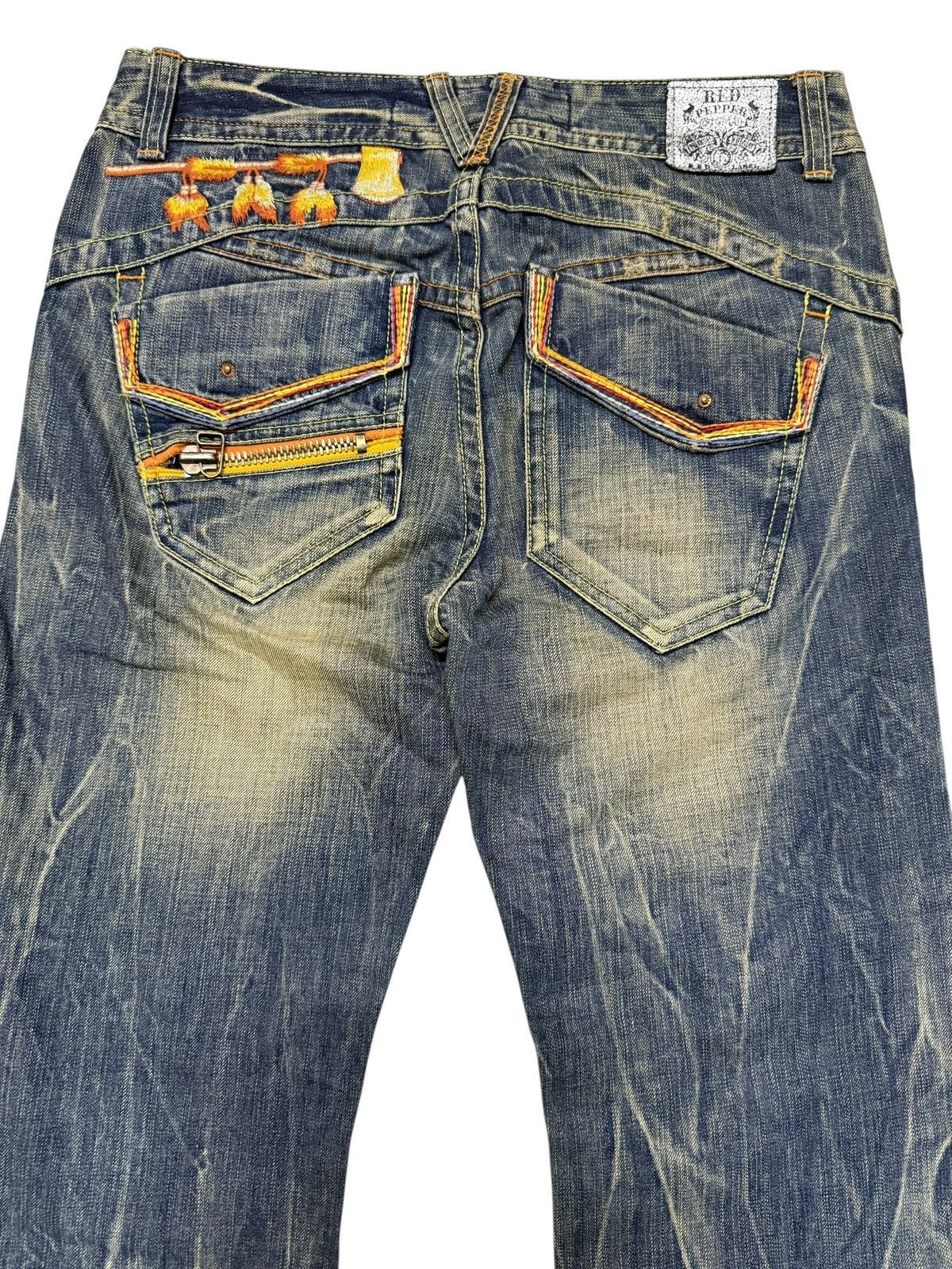 Le Grande Bleu (L.G.B.) Flared Jeans Red Pepper Faded Stretch Low Rise Boot Cut Size US 31 - 17 Thumbnail