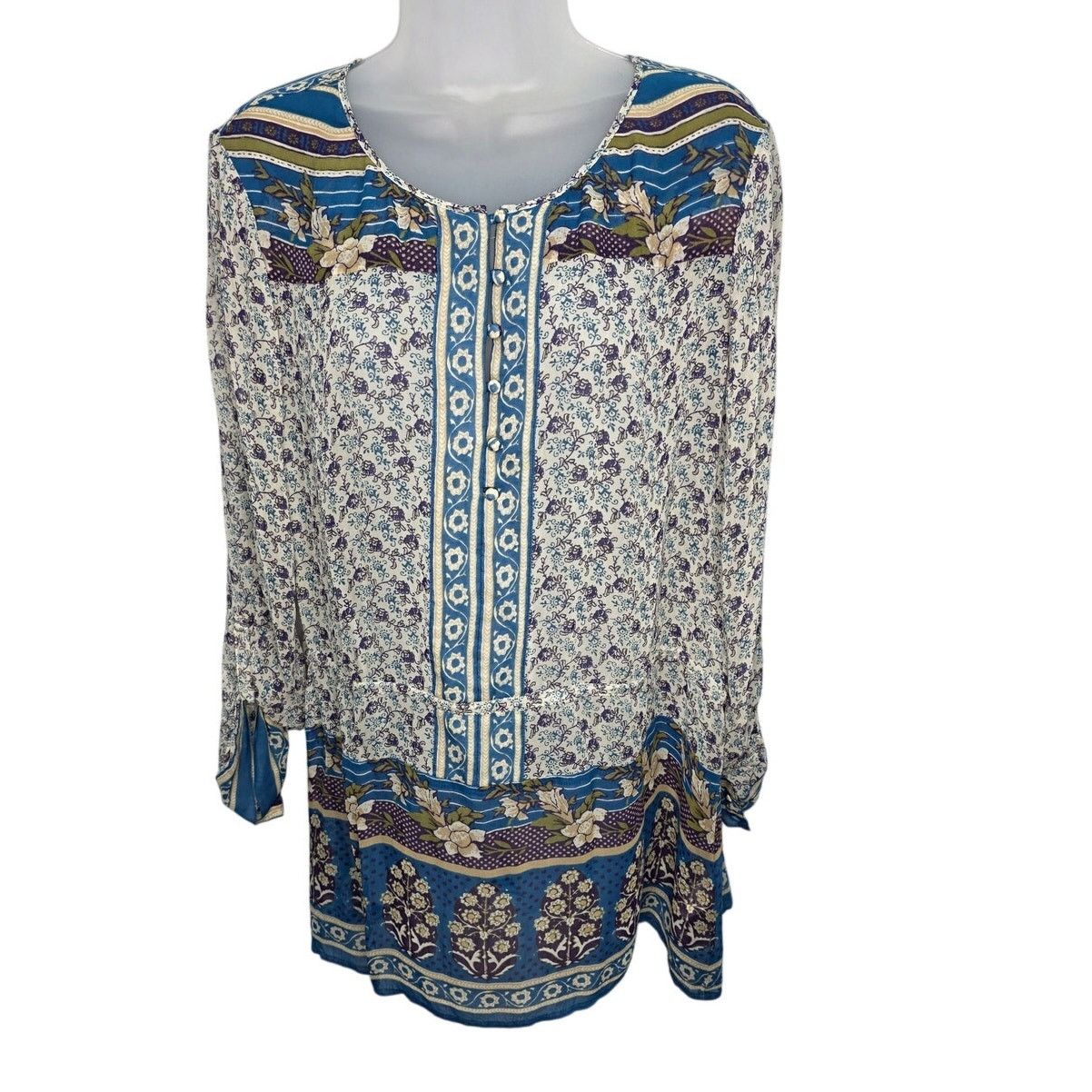Lucky Brand Lucky Brand Boho Floral Sheer Long Sleeve Blouse Tunic Size XL / US 12-14 / IT 48-50 - 1 Thumbnail