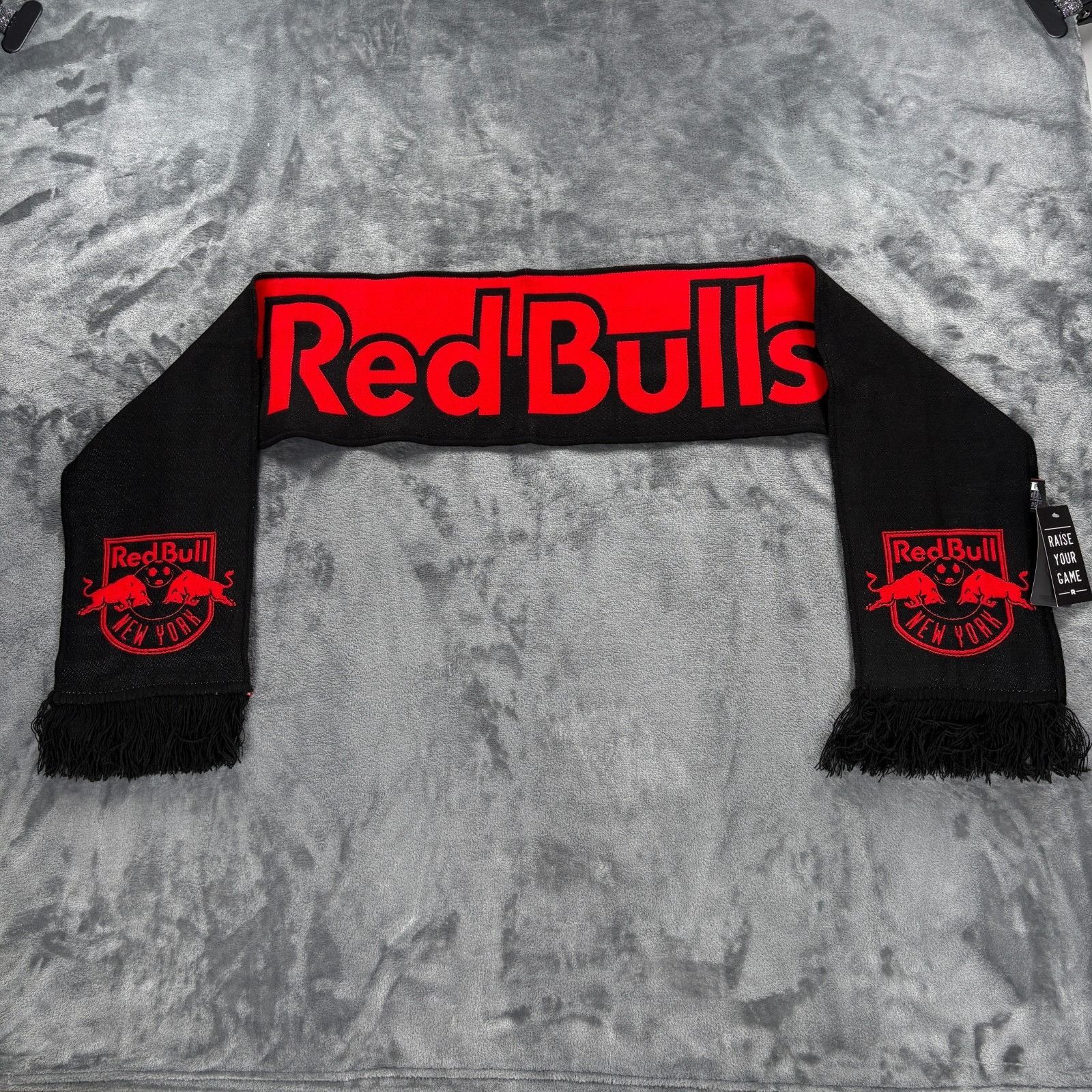 Other Red Bull New York Scarf Black Red MLS Soccer Knit NWT Fringe Size ONE SIZE - 1 Thumbnail
