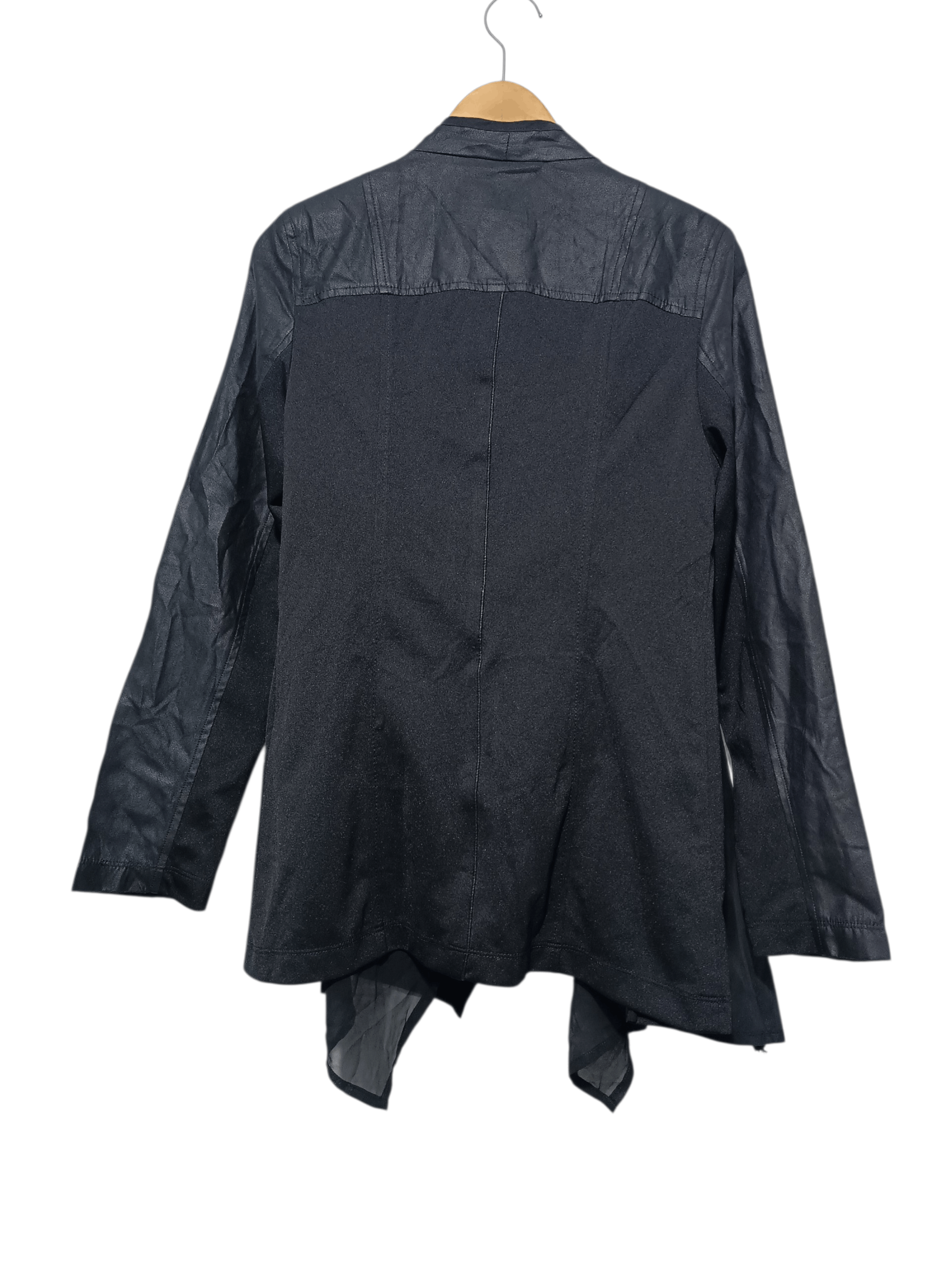 Japanese Brand Black Faux Leather Waterfall Draped Jacket Minimalist Lined Size M / US 6-8 / IT 42-44 - 5 Thumbnail