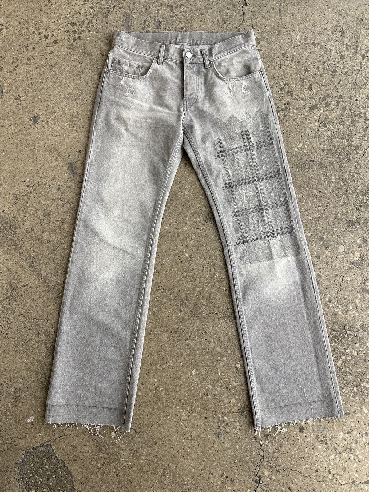 image of Helmut Lang Vintage Late 90's Embroidered Denim in Grey, Men's (Size 30)