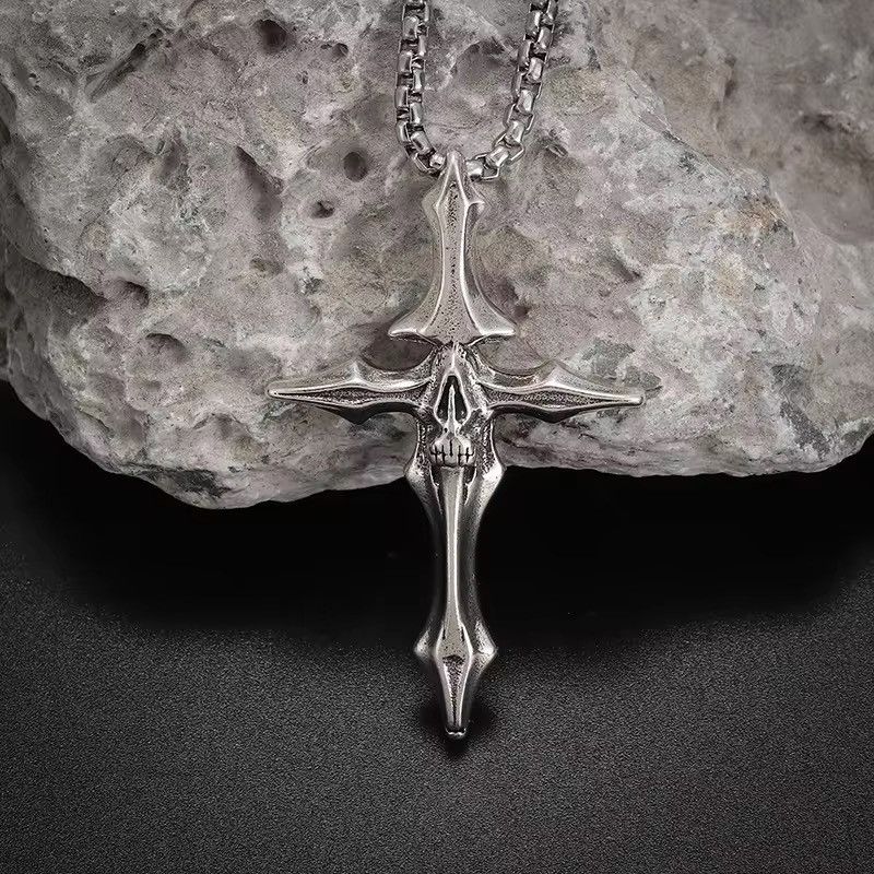 Jewelry × Vintage Retro Gothic Devil Skull Grimace Cross Pendant Necklace Size ONE SIZE - 3 Thumbnail