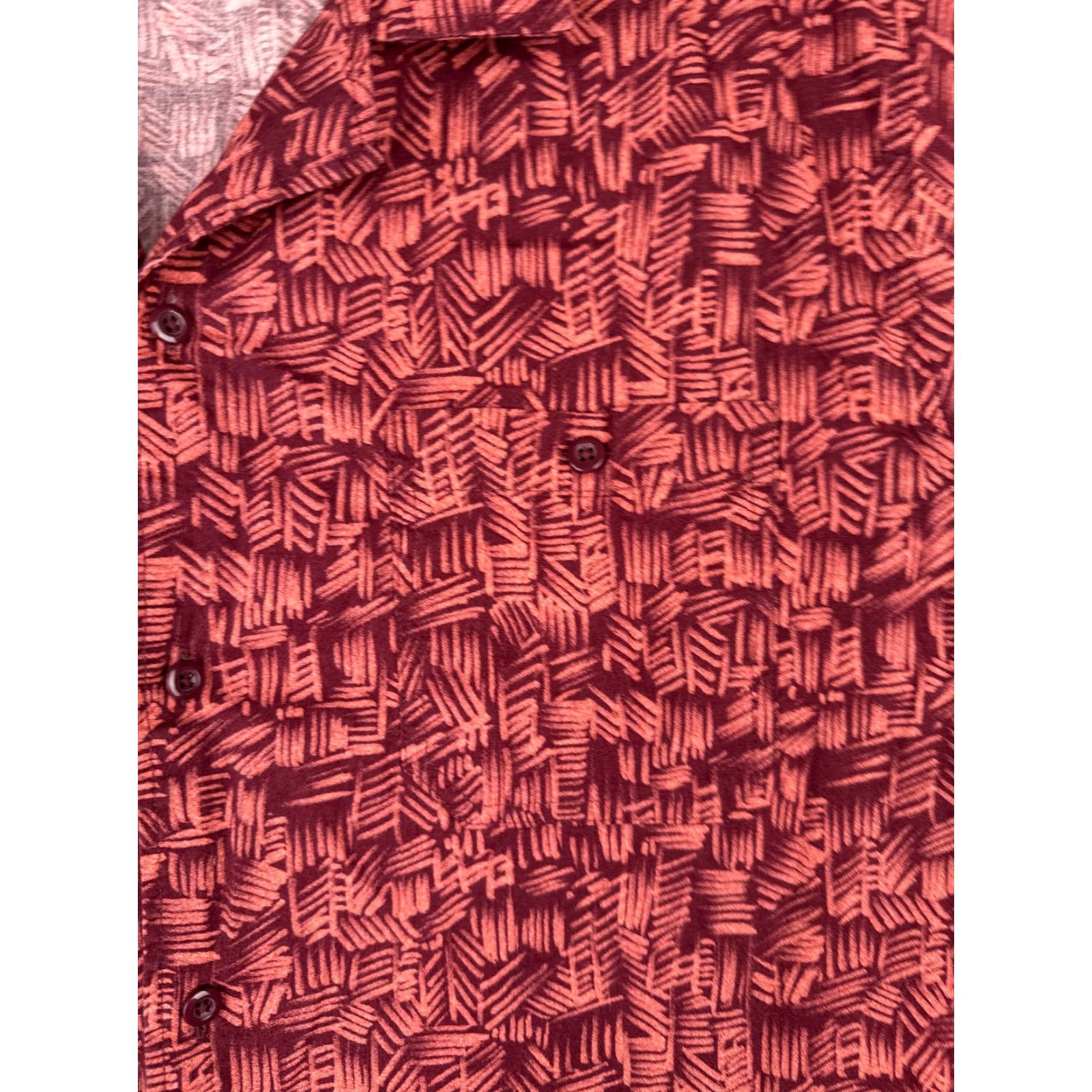 Vintage Abound Shirt Men's Hawaiian Geometric Button-Up Short Sleeve Red Adult Large Rayon Blend Size US L / EU 52-54 / 3 - 6 Thumbnail