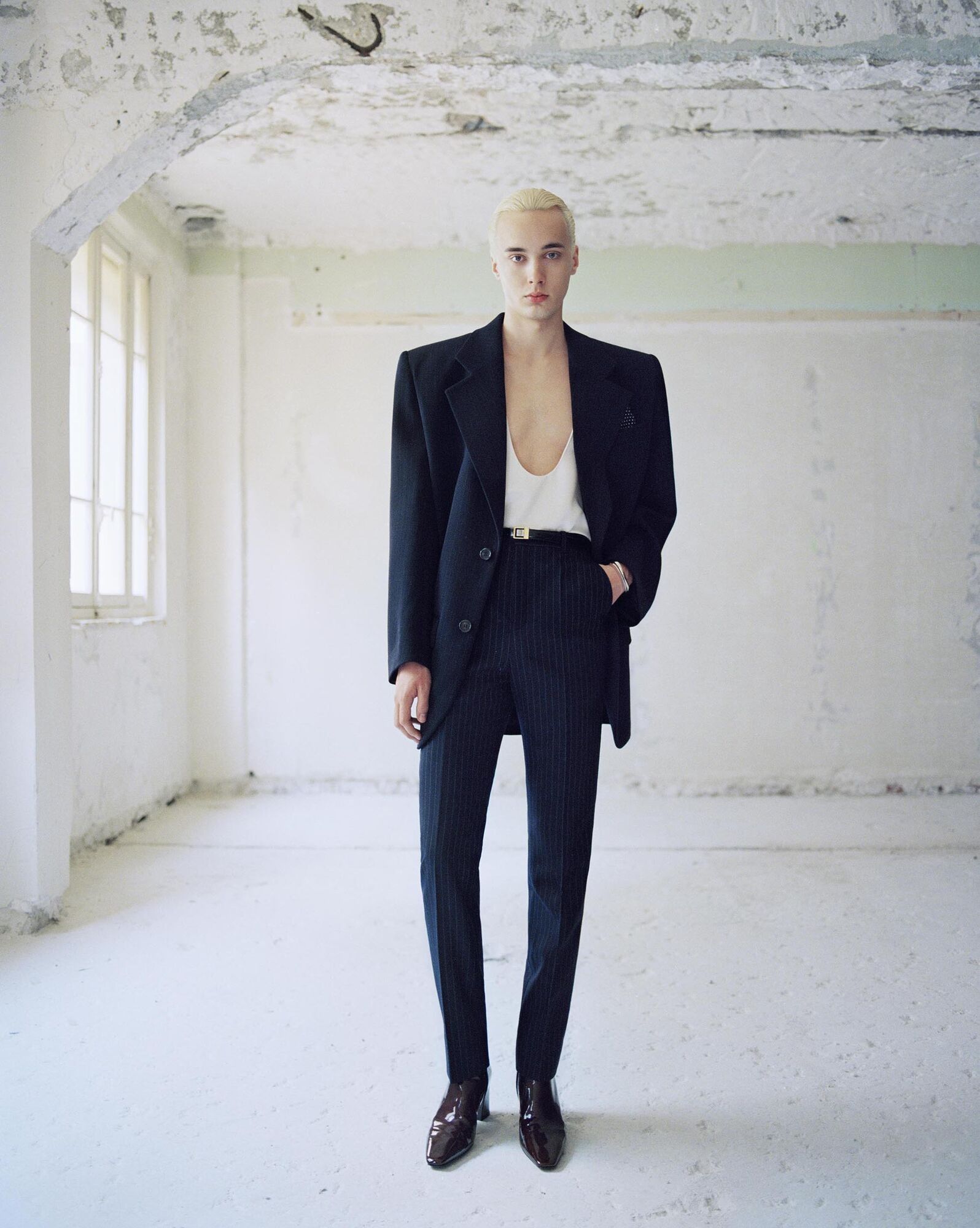 Saint Laurent Paris o1bcso1str0125 Oversized Jacket In Striped Wool in Black Size US S / EU 44-46 / 1 - 5 Thumbnail