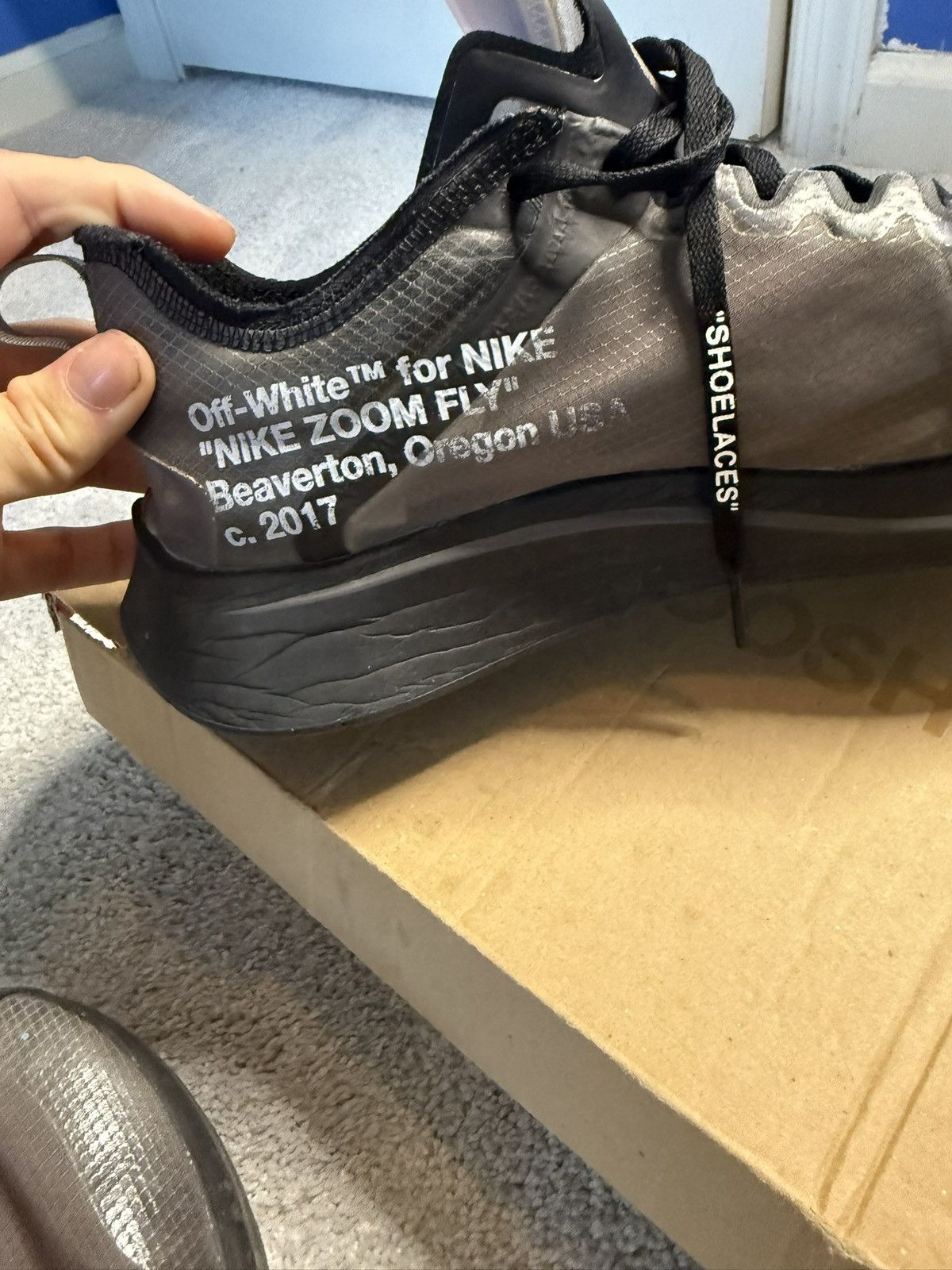 Nike × Off-White OFF-WHITE x Zoom Fly SP Black 2018 Size US 10.5 / EU 43-44 - 7 Thumbnail