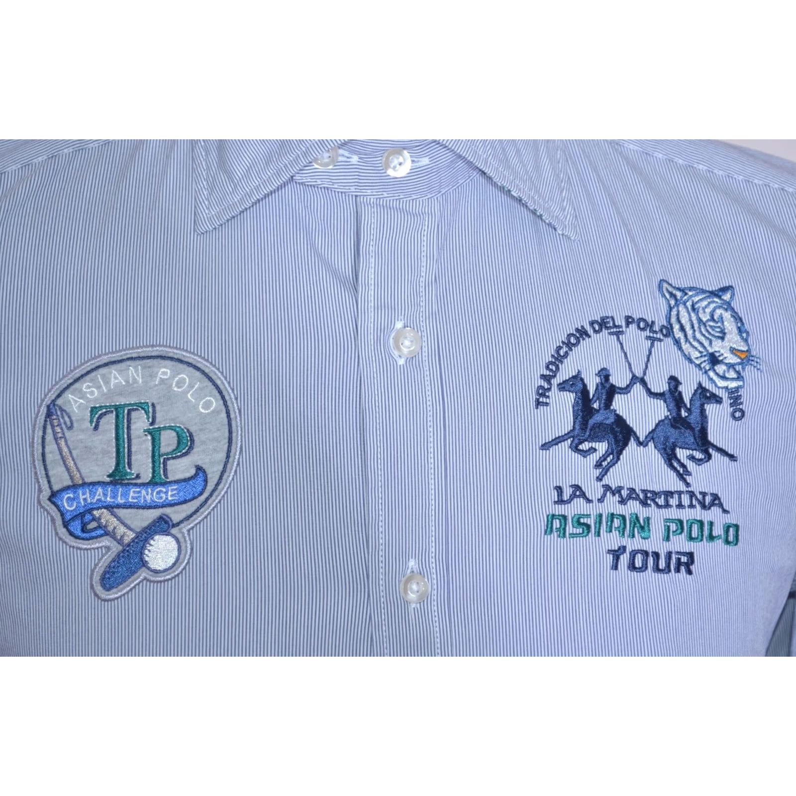 La Martina La Martina Blue Pinstripe Slim Fit Shirt Men XS S Regular Long Sleeve Button-Up Casual Knit? Size US S / EU 44-46 / 1 - 4 Thumbnail