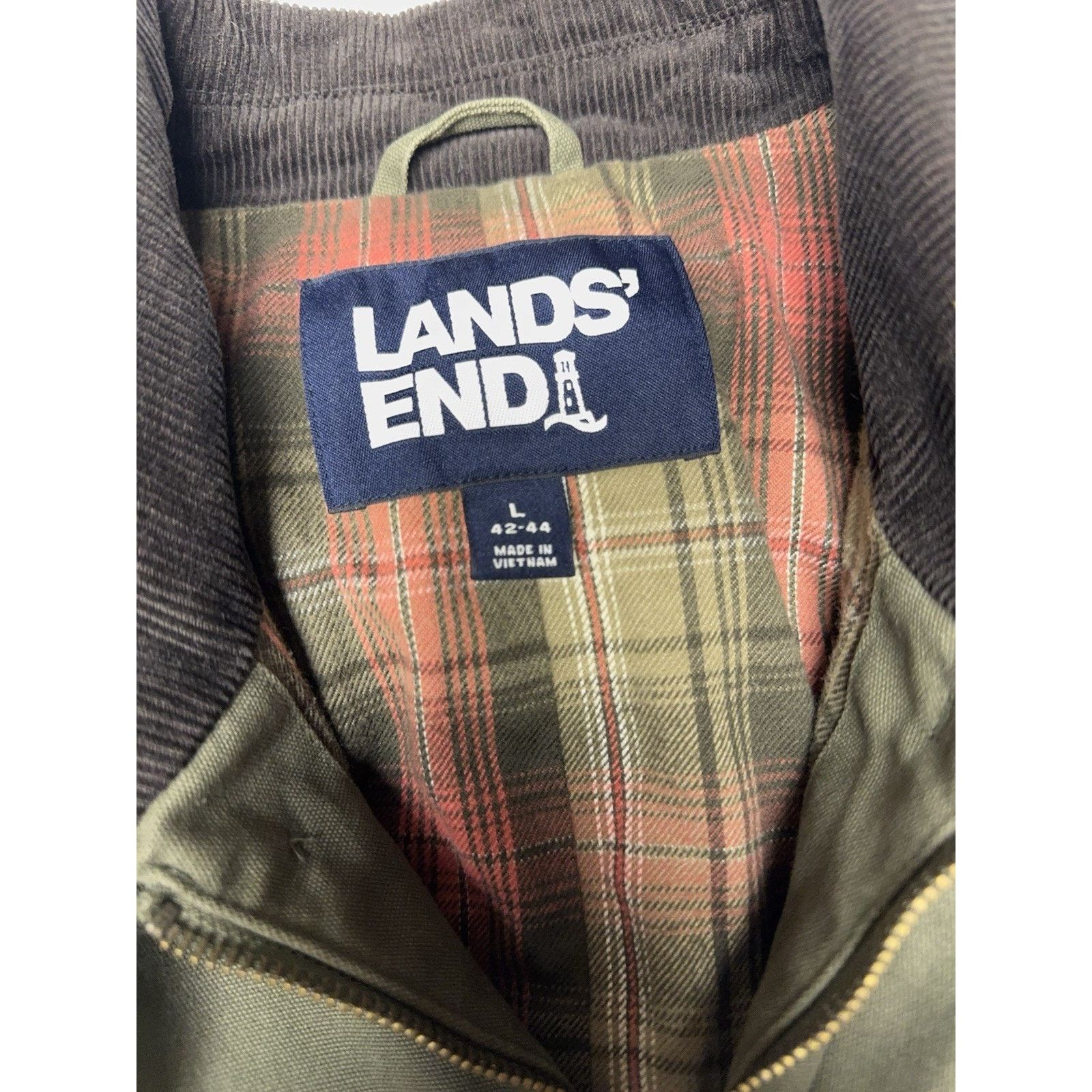 Lands' End Lands’ End Canvas Barn Jacket Plaid Lined Corduroy Collar Size US L / EU 52-54 / 3 - 8 Thumbnail