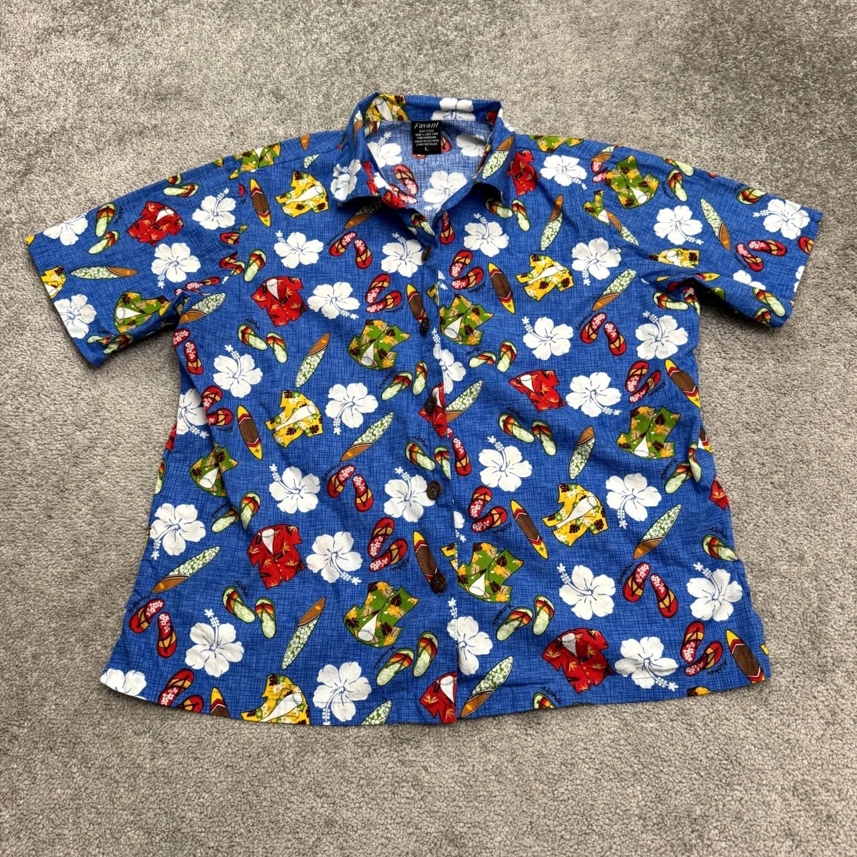 Vintage Favant Button-Up Shirt Mens Large Blue Surfboard Hibiscus Cotton Top Shirt Size US L / EU 52-54 / 3 - 2 Thumbnail