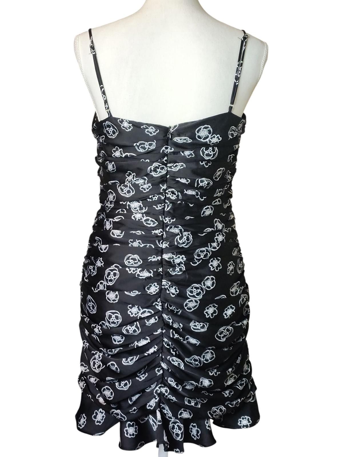Luchiano Visconti Lush Black Floral Ruched Mini Dress with Spaghetti Straps Size M / US 6-8 / IT 42-44 - 5 Thumbnail