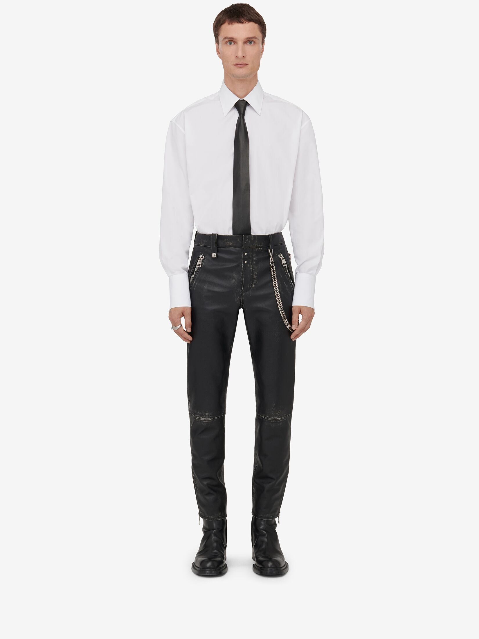 o1w1db10725 Leather Biker Trousers in Black