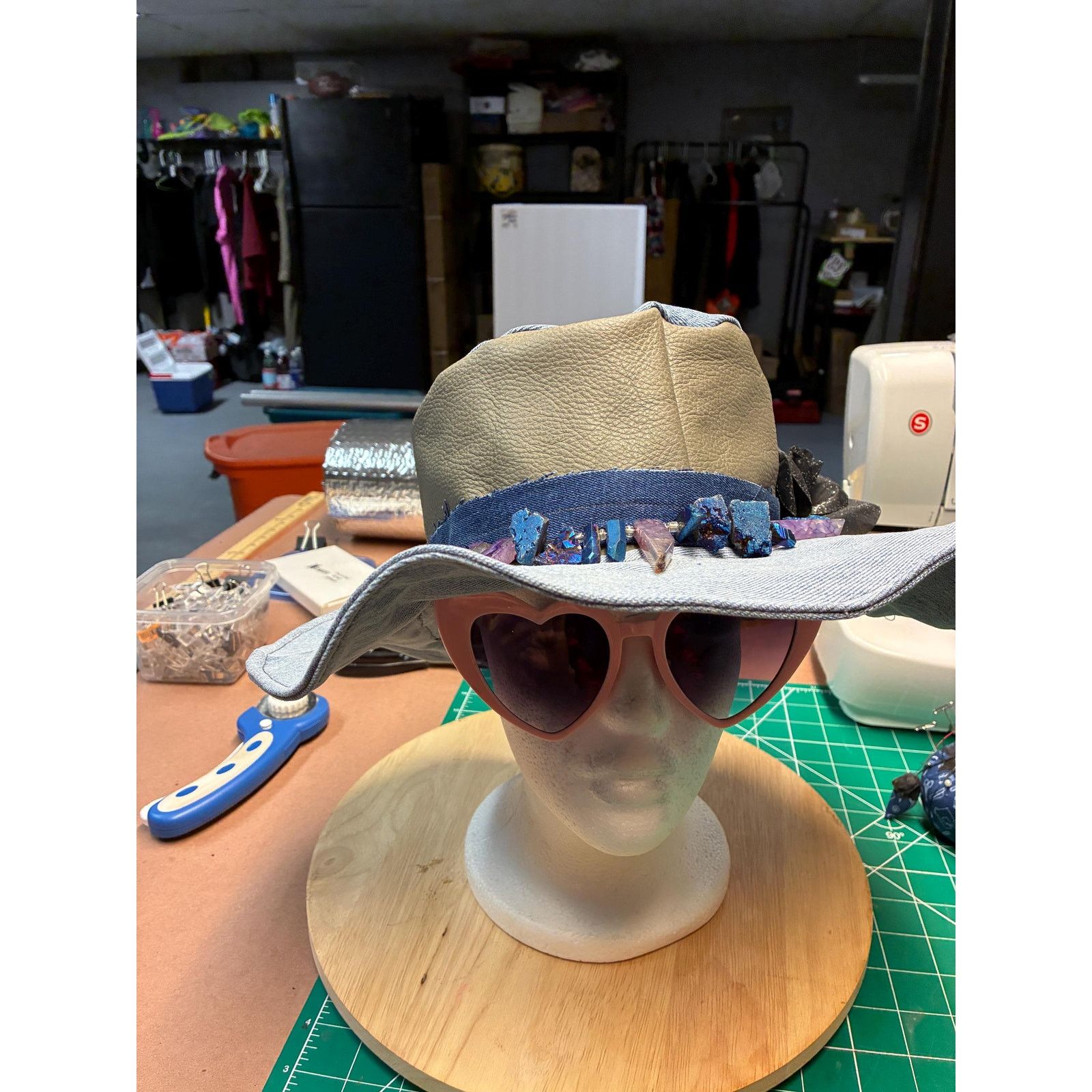Other The Witch Queen — Upcycled Denim & Leather Hat, Raw Crystal Size ONE SIZE - 11 Thumbnail