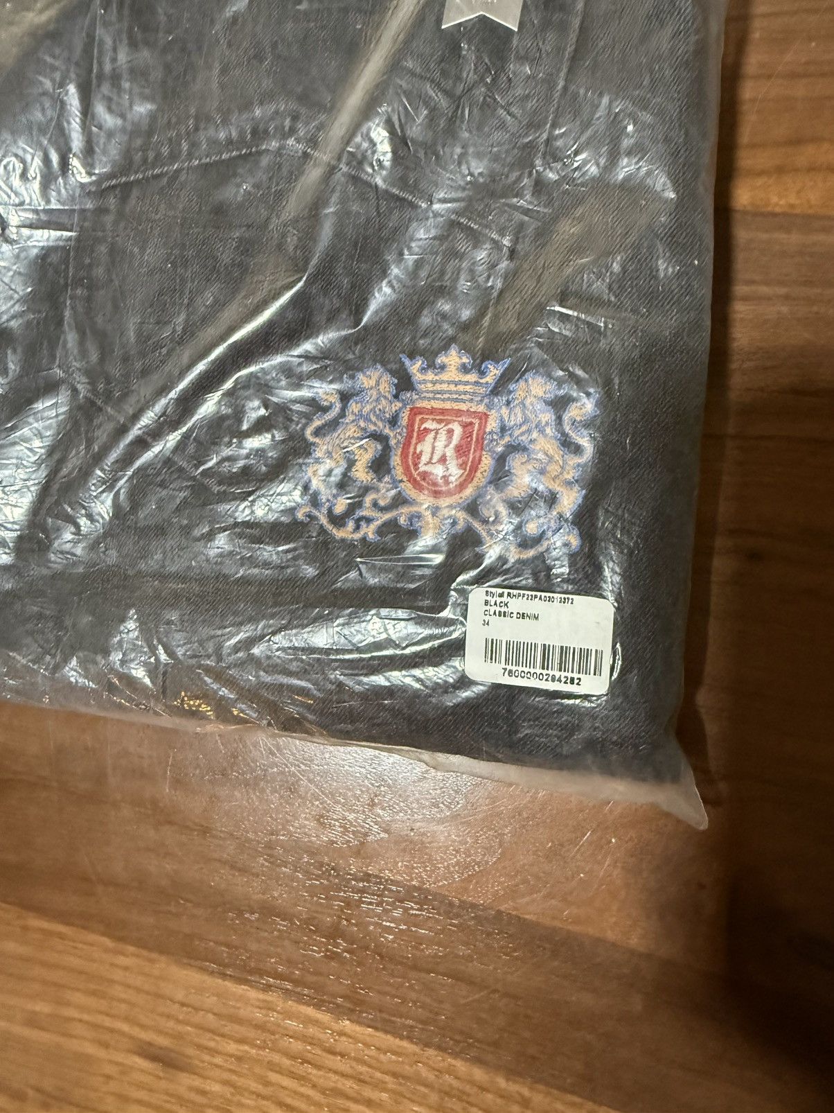 RHUDE Classic Denim Black Jeans Logo Size 34 Pocket Logo