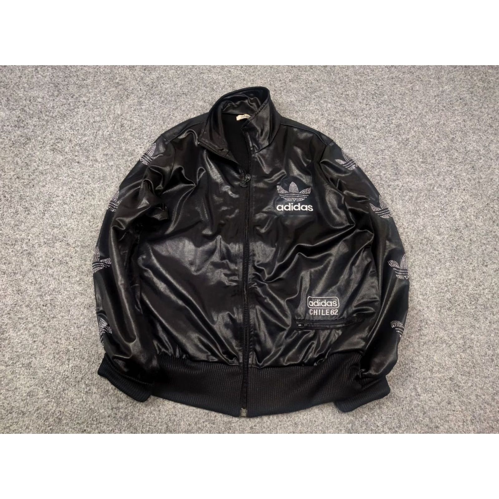 Adidas VINTAGE Adidas Originals Chile 62 Track Top Zip Jacket Black Waxed Style Women M Black 90s Track Top Logo Size M / US 6-8 / IT 42-44 - 3 Thumbnail