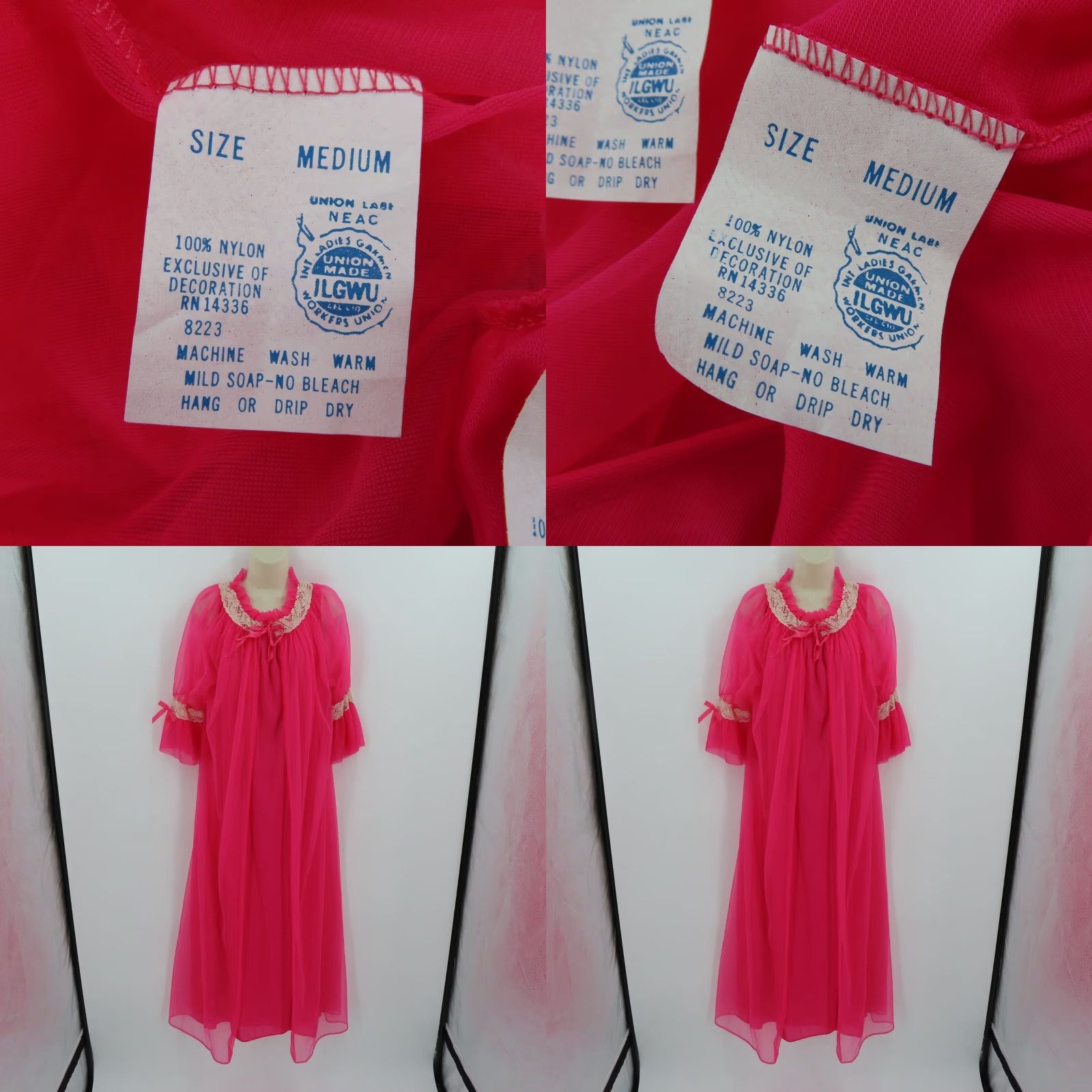 Vintage VINTAGE Union Made Women Medium Pink Sheer Nightgown Dress Robe Set Solid Pink Lace Shirt? Size M / US 6-8 / IT 42-44 - 9 Thumbnail