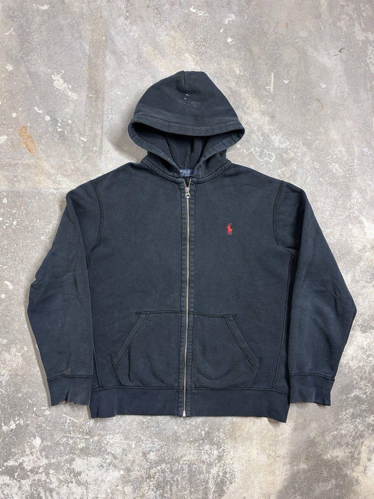 Polo Ralph Lauren Waffle Zip Up Hoodie Size Large FLAWS