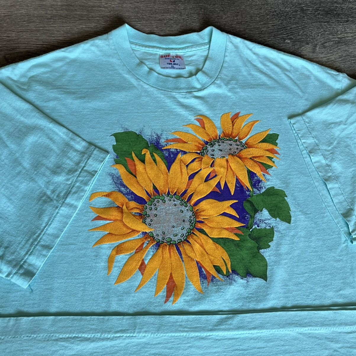 Vintage Vintage 90s Sunflower Teal Graphic Logo Tee Black Eyed Susan Size US XL / EU 56 / 4 - 5 Thumbnail