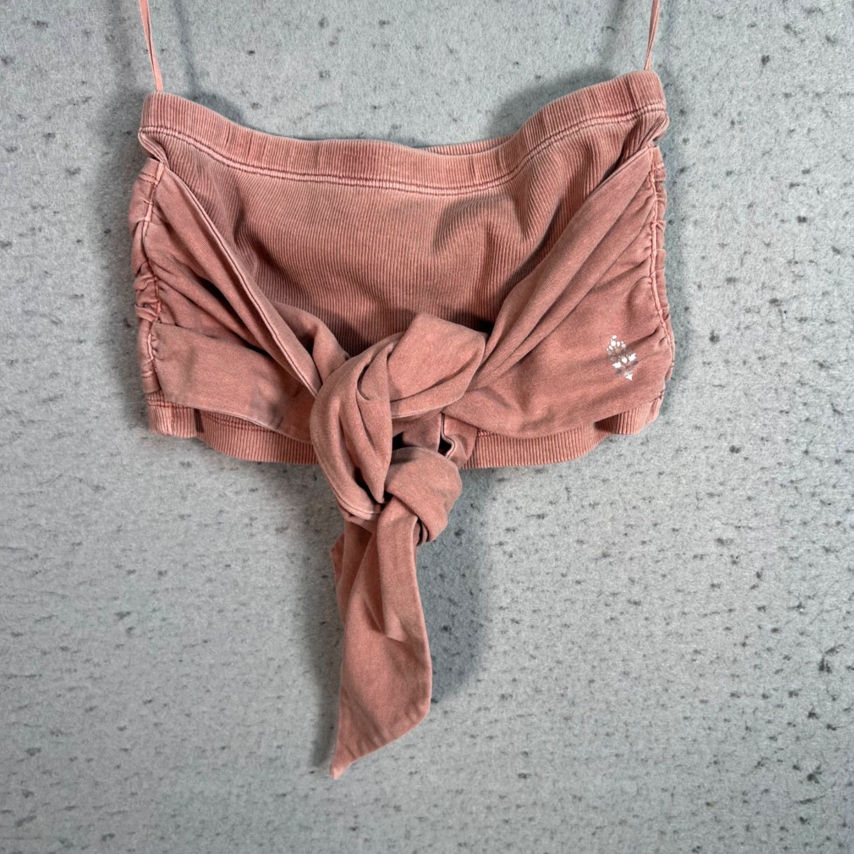 Free People VINTAGE Free People FP Movement Womens XS Dusty Rose Ribbed Wrap Tie-Front Crop Top Size XS / US 0-2 / IT 36-38 - 2 Thumbnail