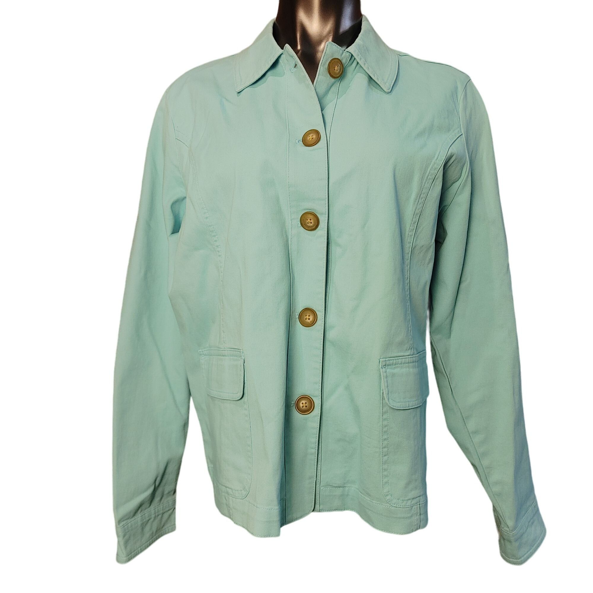 Other Appleseed's Women's Light Blue/Green Long Sleeve Button Down ...