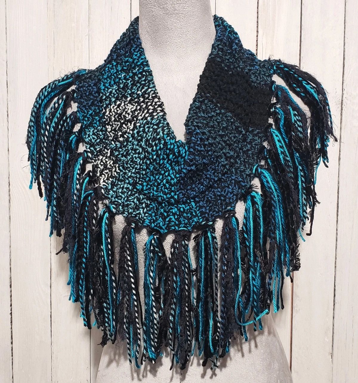 Other Cowl Scarf Black Aqua Mosaic Boho Indie Artsy Glam Festival Size ONE SIZE - 2 Thumbnail