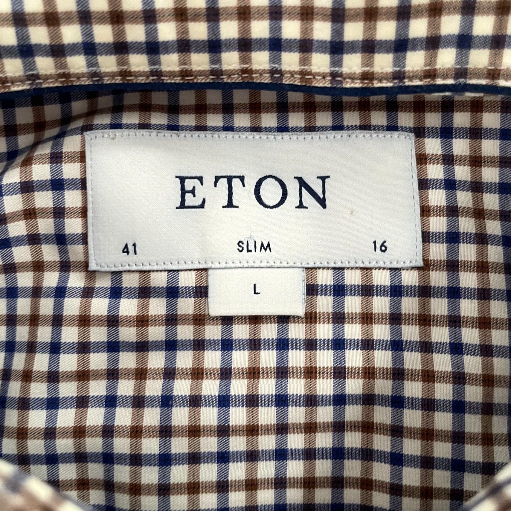 Eton Eton Shirt Adult L Slim Multicolor Blue Brown Check Button Up Long Sleeve Mens Size US L / EU 52-54 / 3 - 5 Thumbnail
